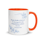 1 Chronicles 16:34 Bible Verse, to the Lord White Ceramic Mug with Color Inside