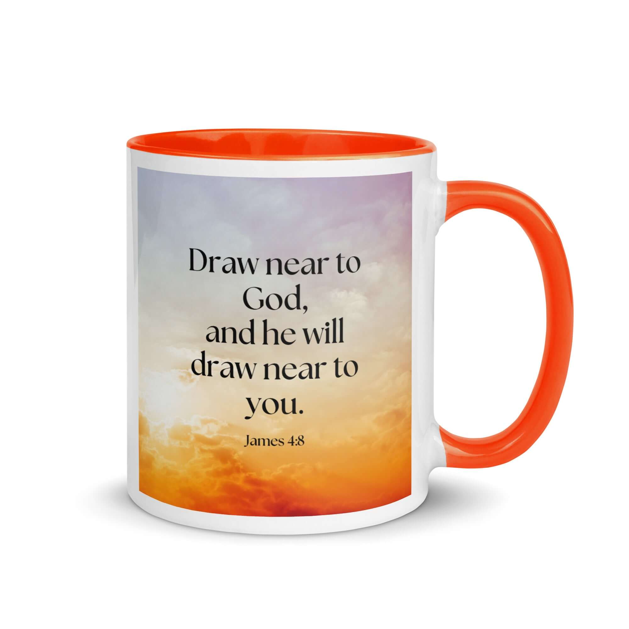 James 4:8 Bible Verse, he will draw White Ceramic Mug with Color Inside