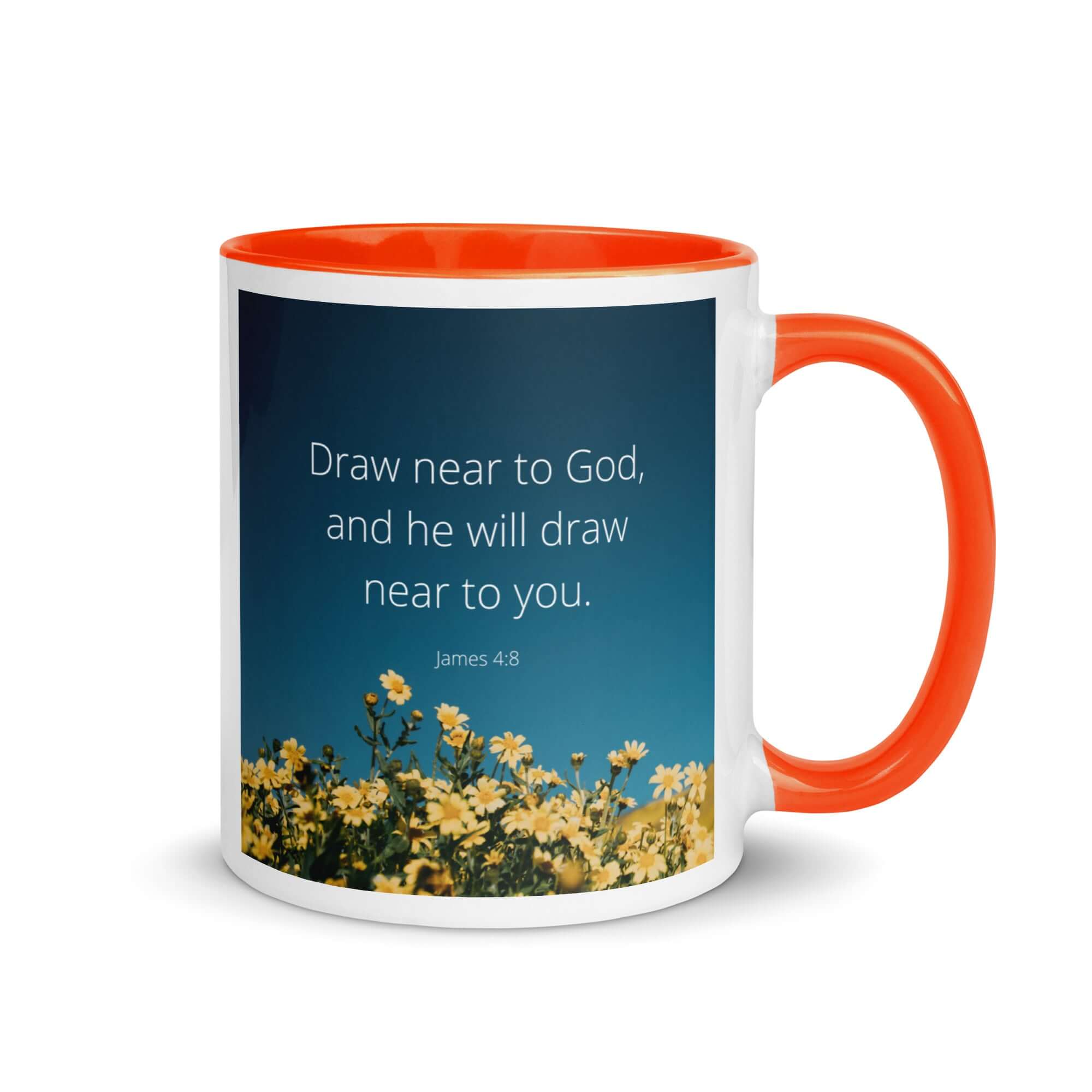 James 4:8 Bible Verse, near to you White Ceramic Mug with Color Inside