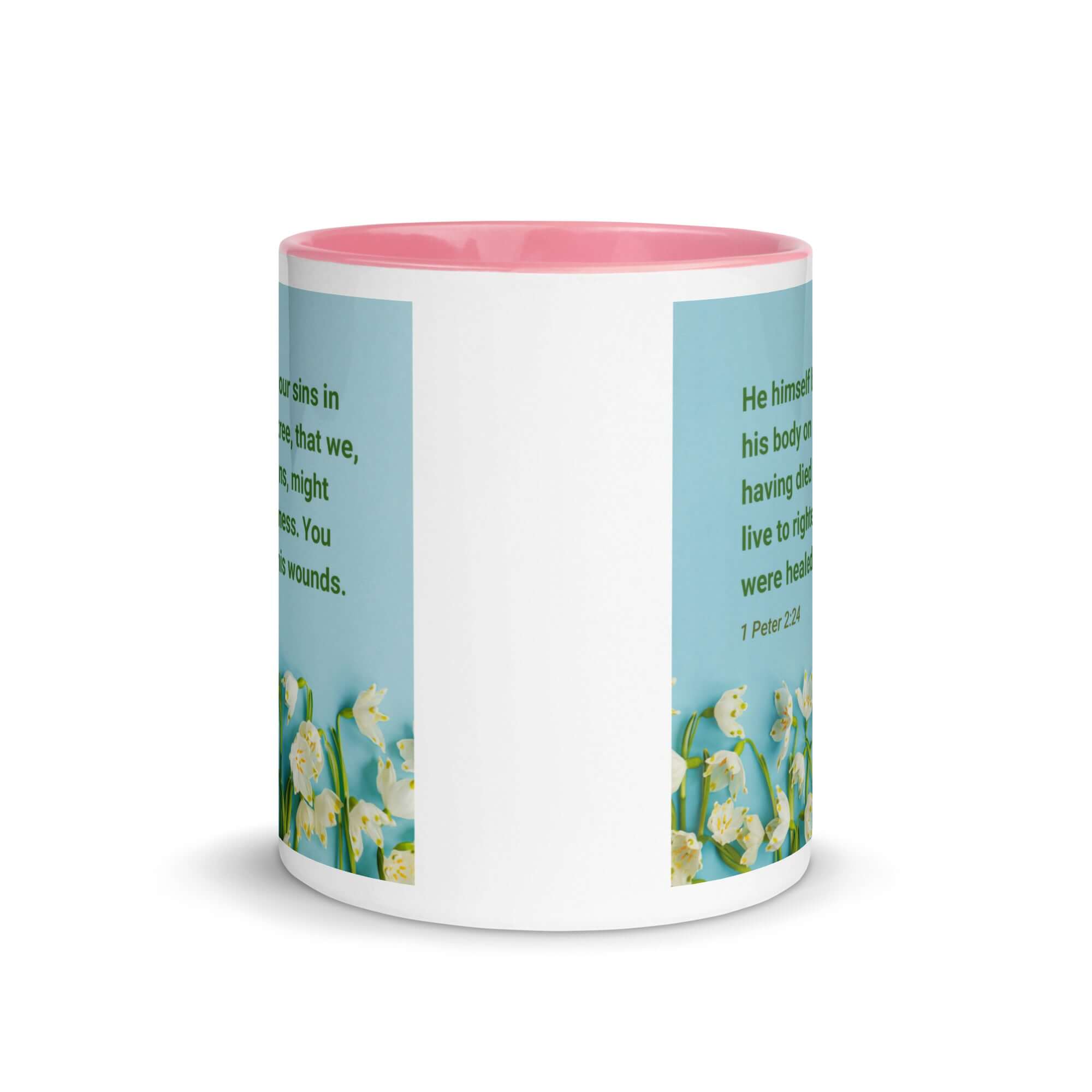 1 Peter 2:24 - Bible Verse, healed by His wounds White Ceramic Mug with Color Inside