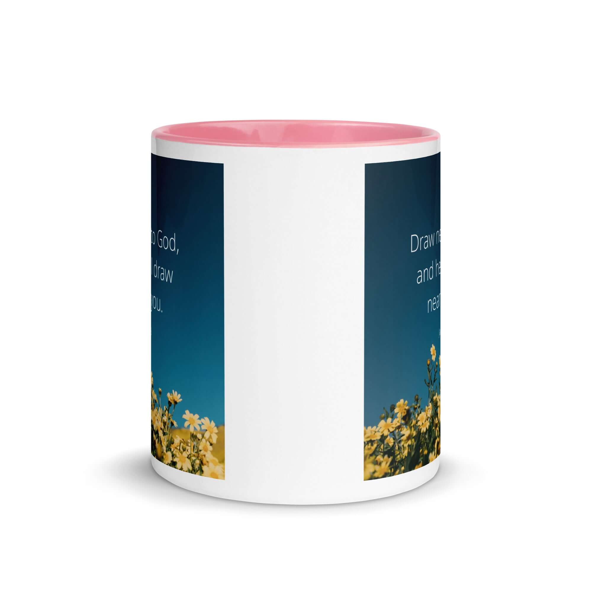 James 4:8 Bible Verse, near to you White Ceramic Mug with Color Inside