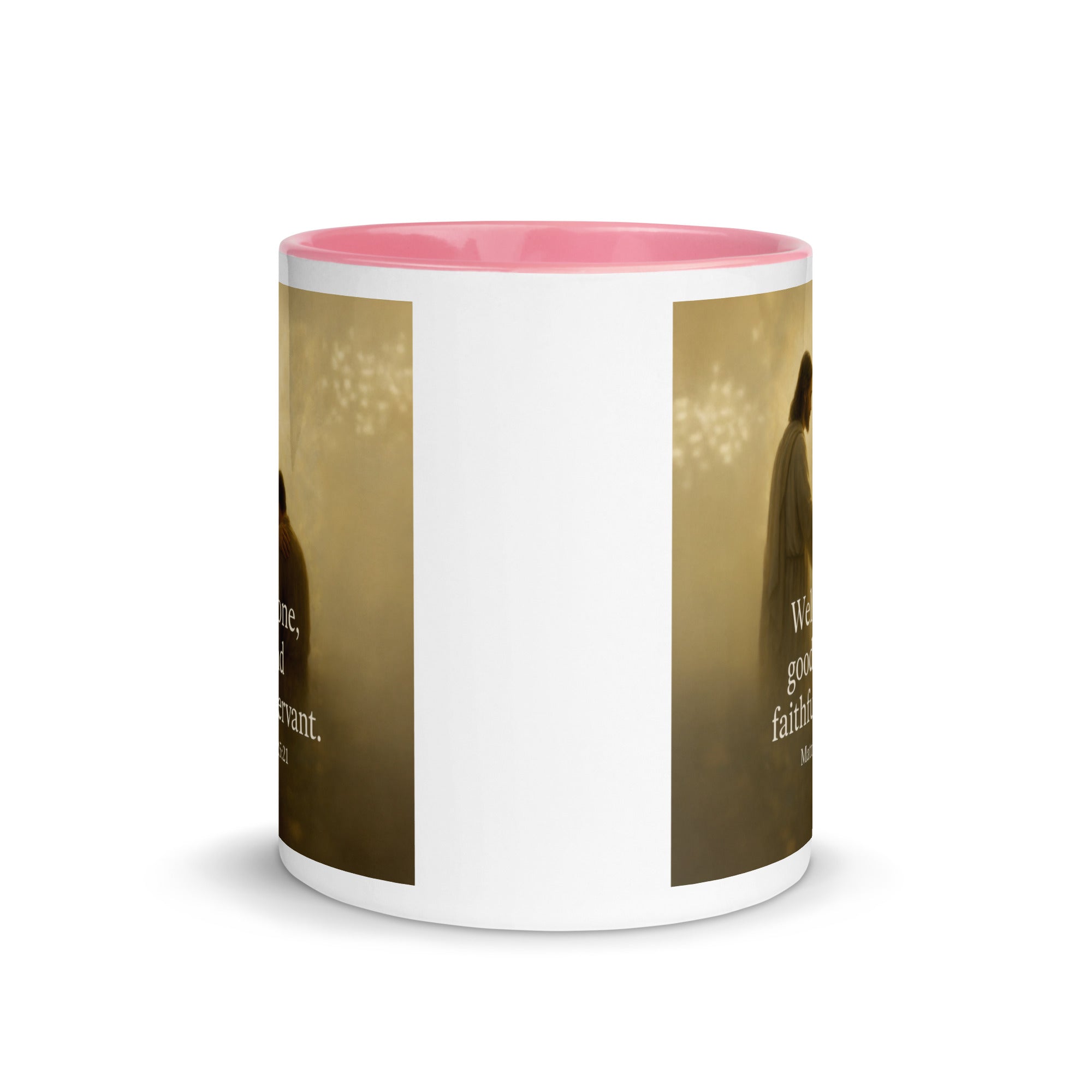 Matthew 25:21 Bible Verse Well Done White Ceramic Mug with Color Inside