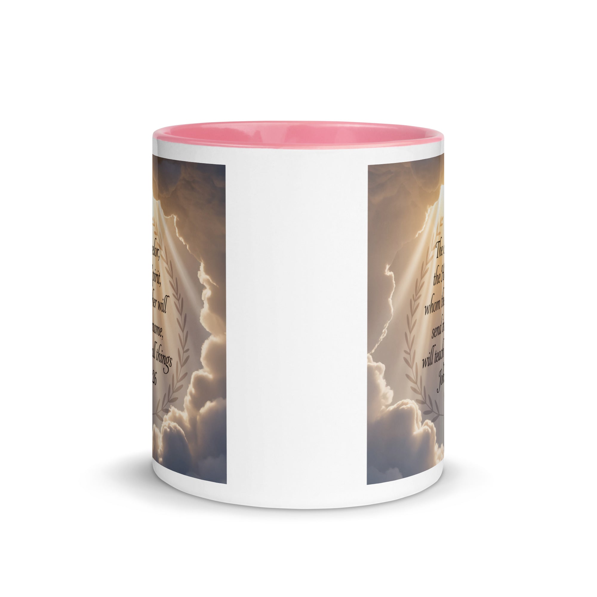 John 14:26 Bible Verse Counselor White Ceramic Mug with Color Inside