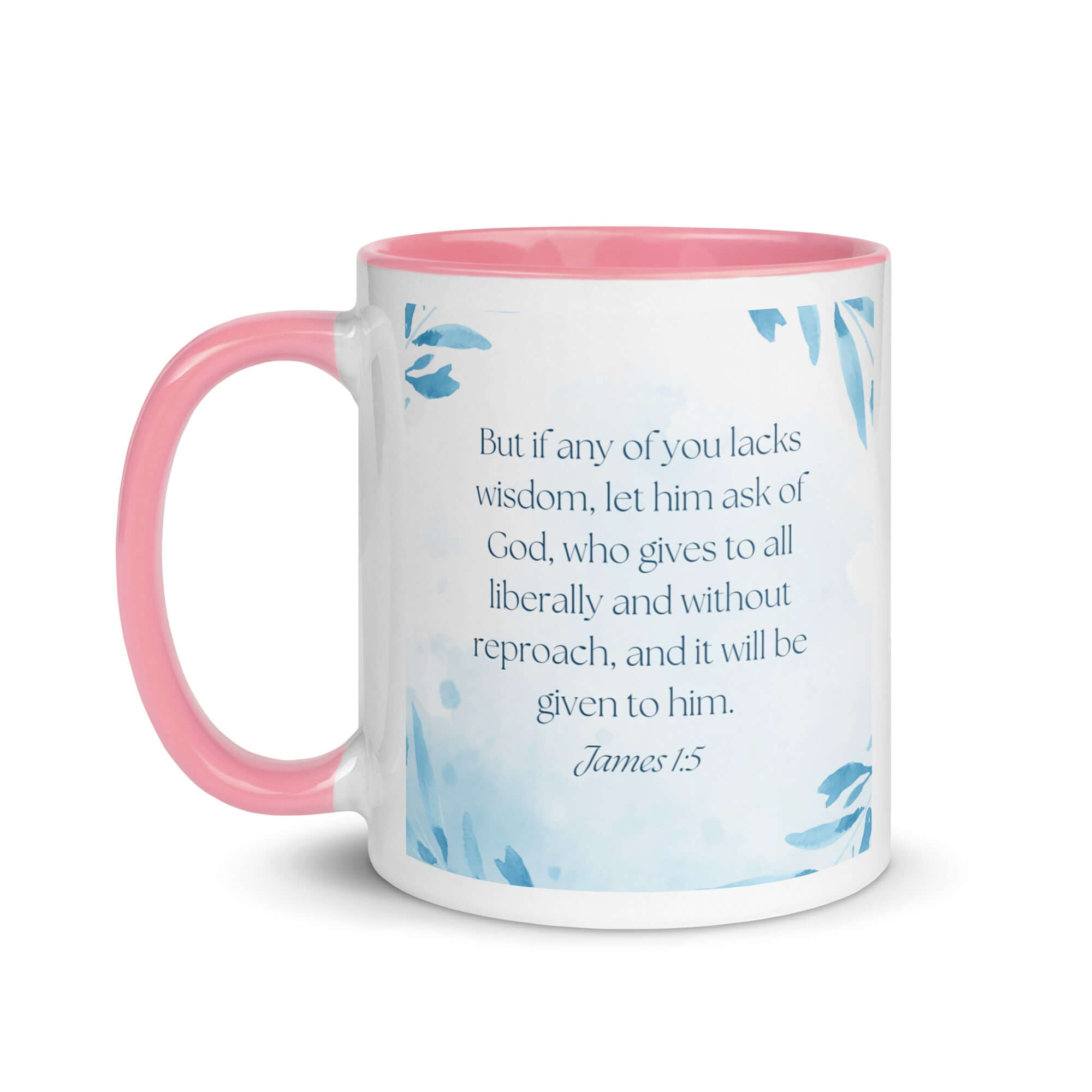 James 1:5 Bible Verse, lacks wisdom White Ceramic Mug with Color Inside