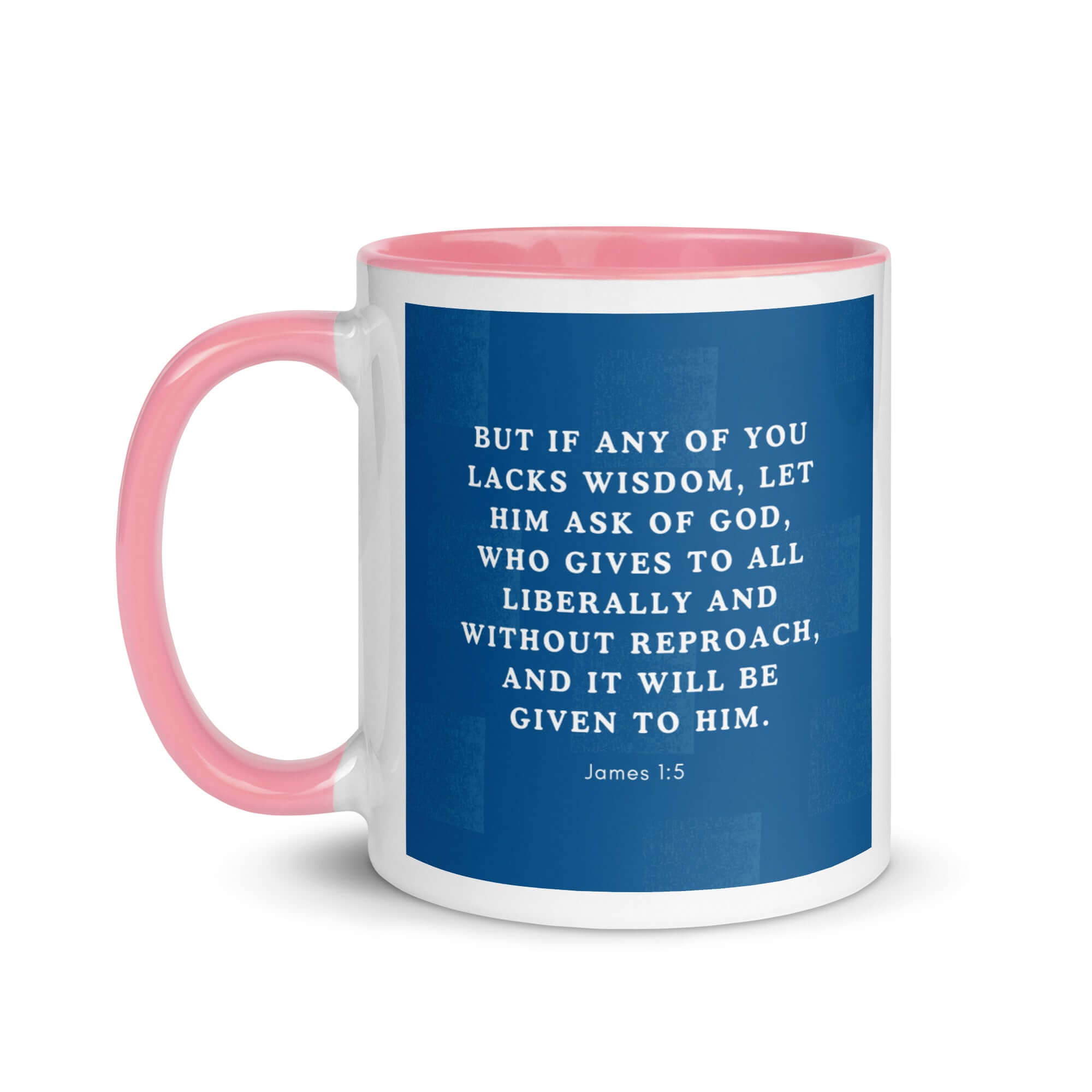 James 1:5 Bible Verse, gives to all White Ceramic Mug with Color Inside