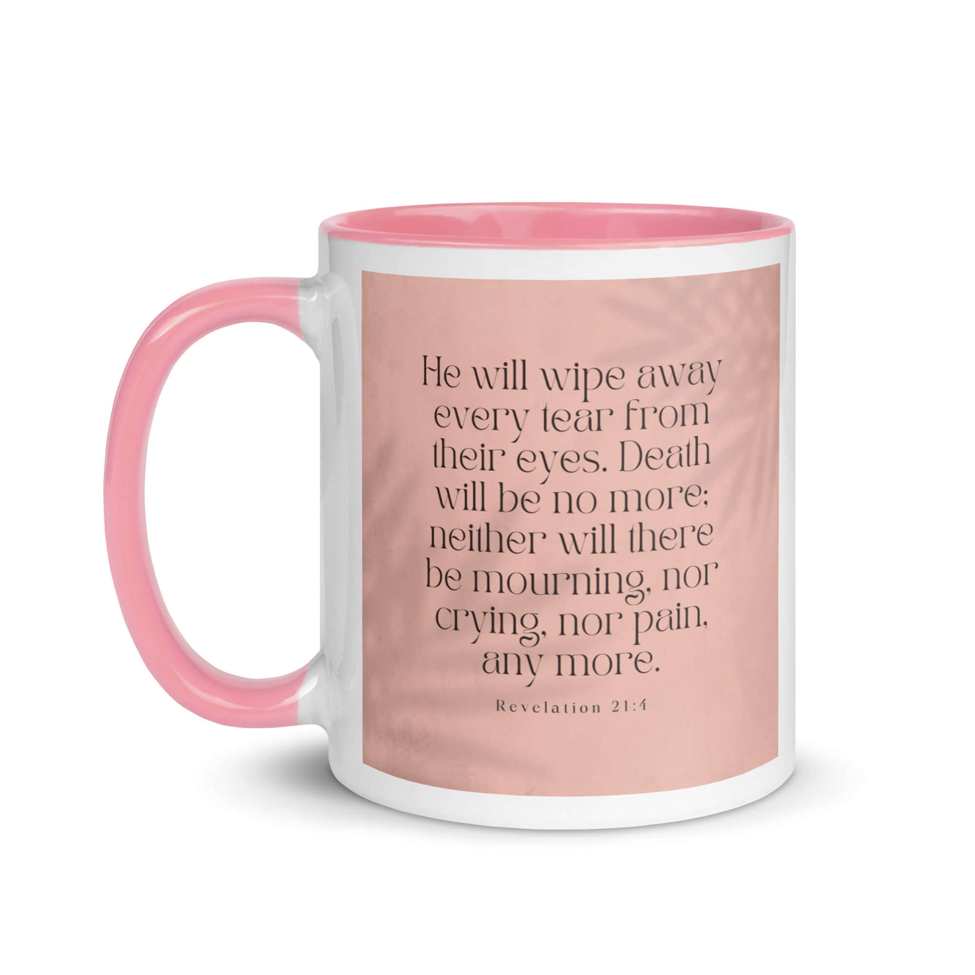 Revelation 21:4 Bible Verse, their eyes White Ceramic Mug with Color Inside