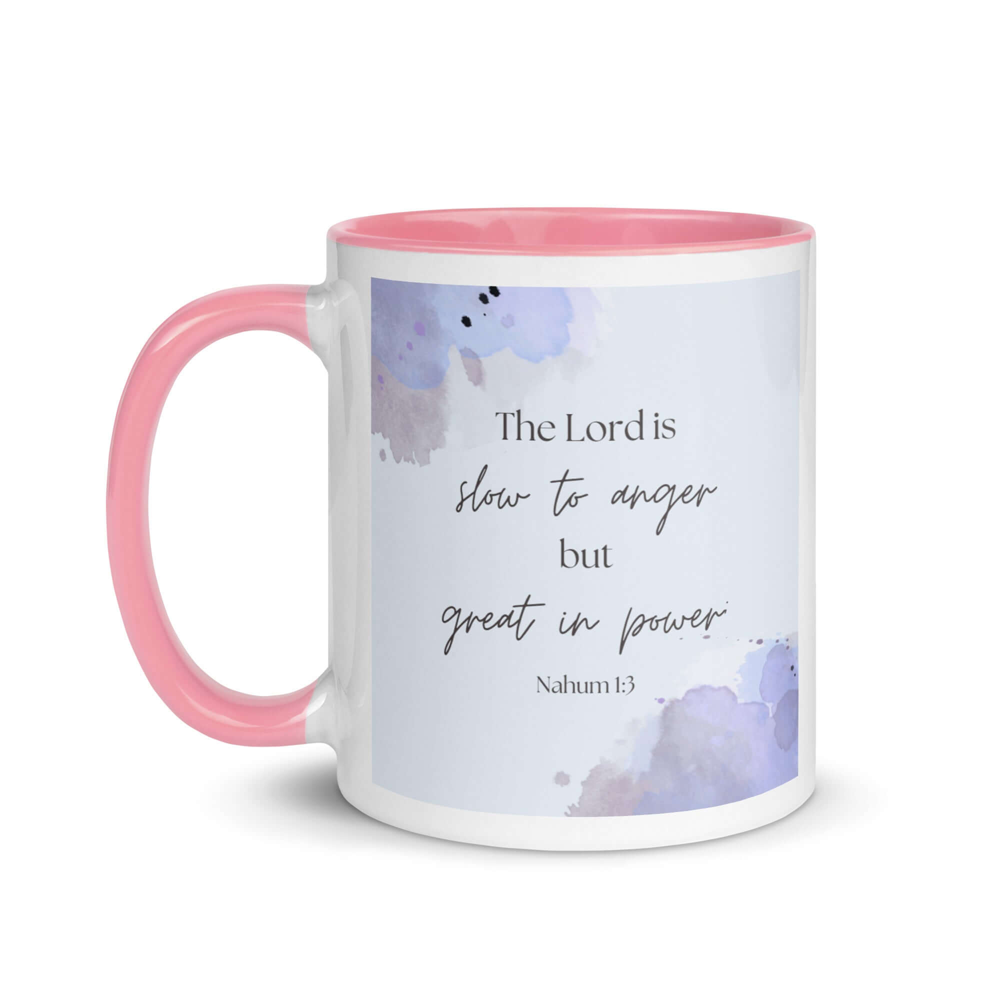 Nahum 1:3 Bible Verse, great in power White Ceramic Mug with Color Inside