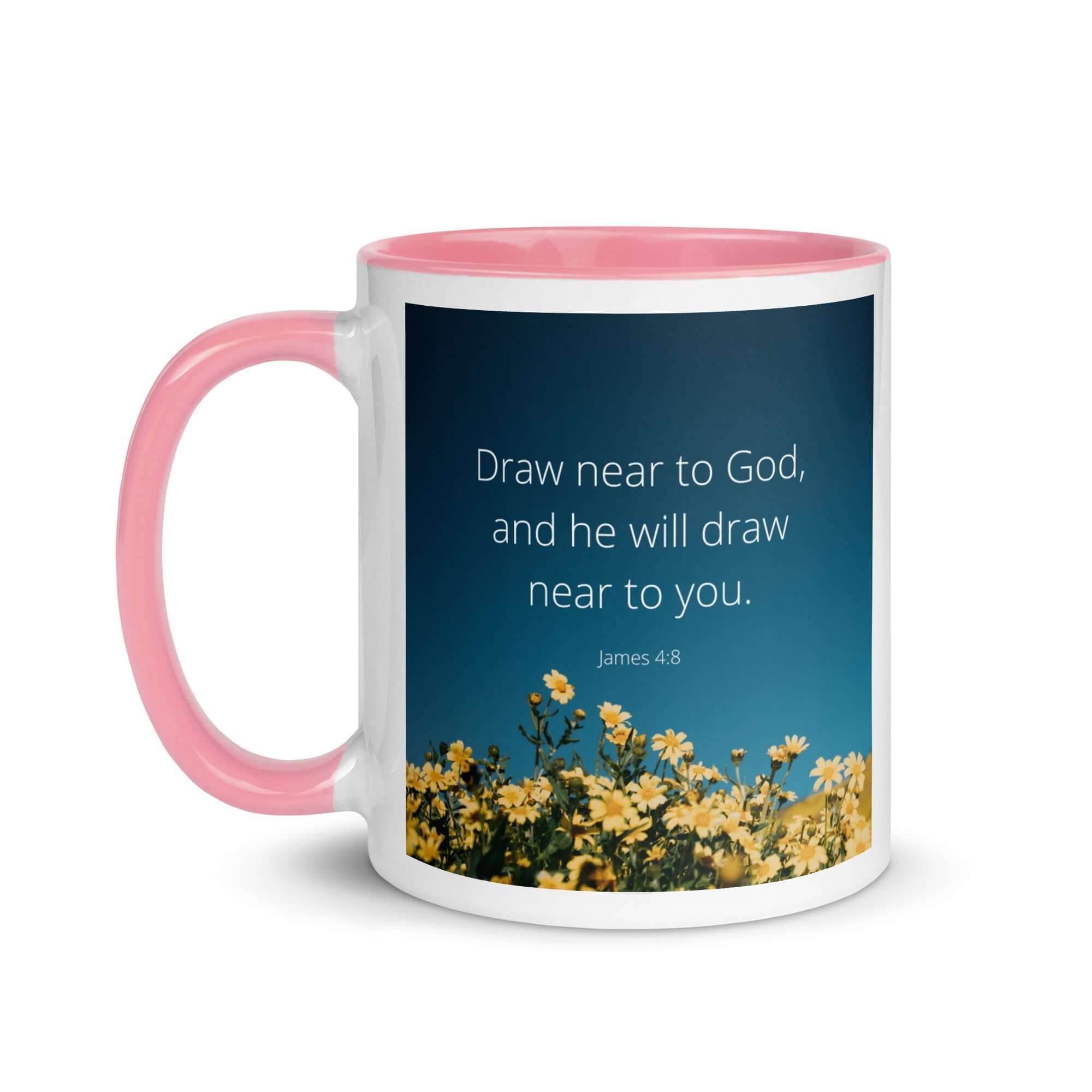 James 4:8 Bible Verse, near to you White Ceramic Mug with Color Inside