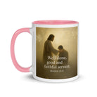 Matthew 25:21 Bible Verse Well Done White Ceramic Mug with Color Inside