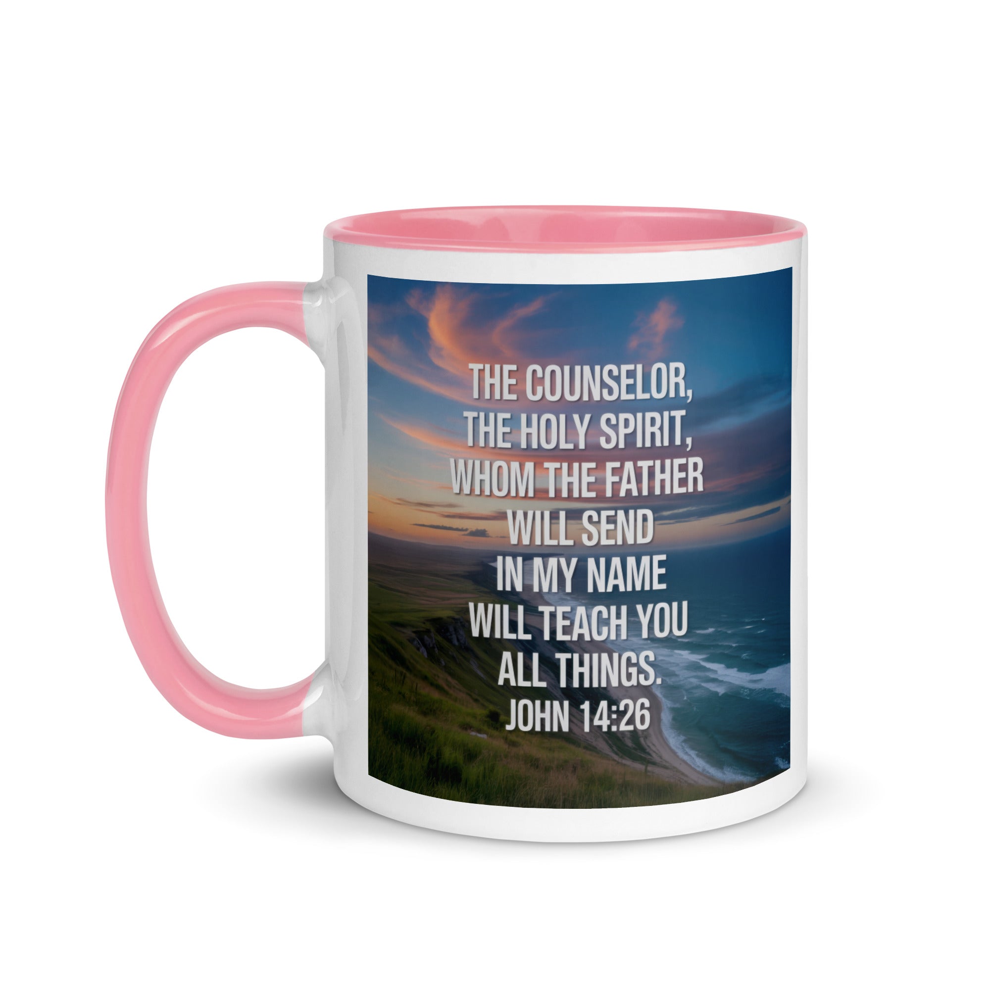 John 14:26 Bible Verse will teach White Ceramic Mug with Color Inside