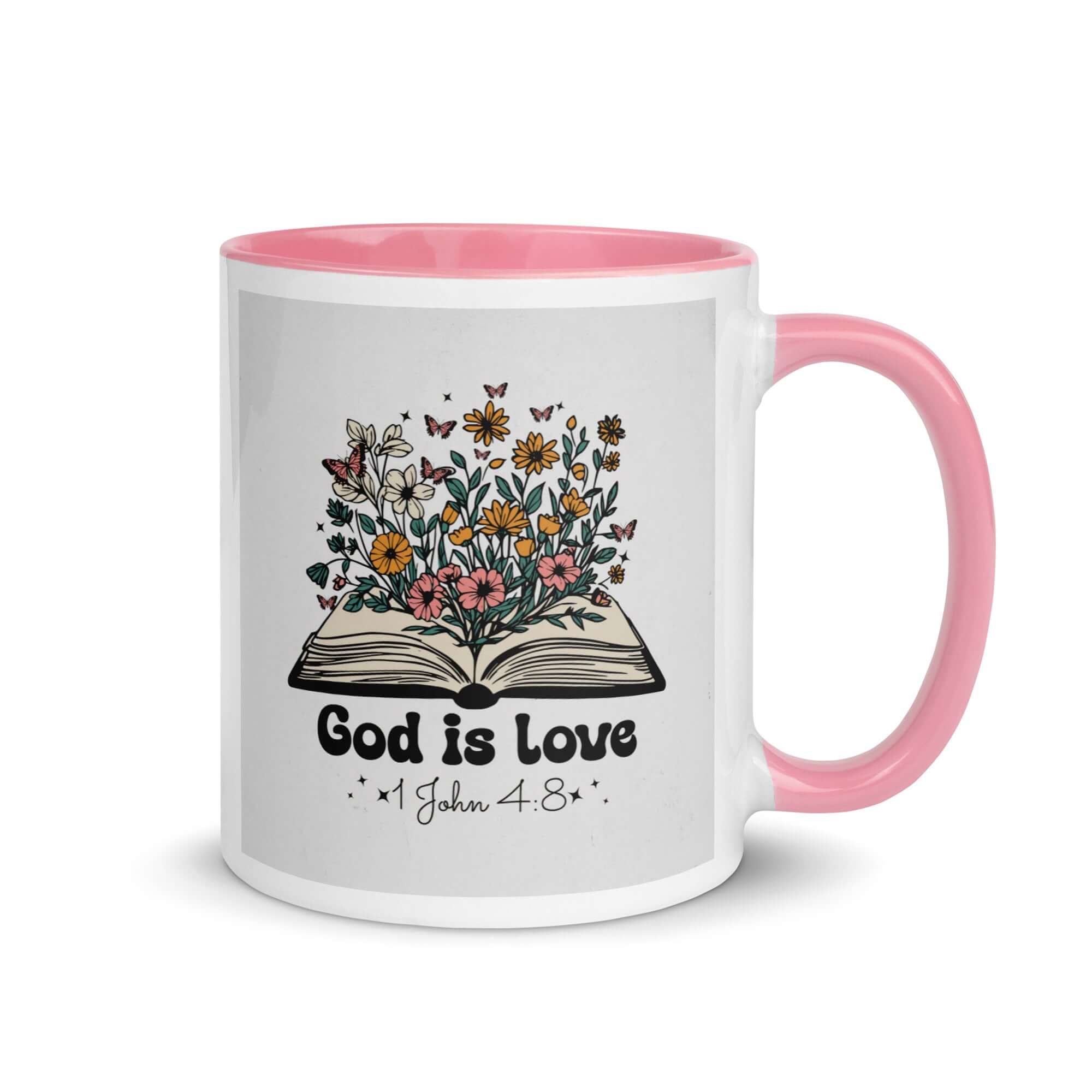 1 John 4:8 - Bible Verse, God is Love White Ceramic Mug with Color Inside