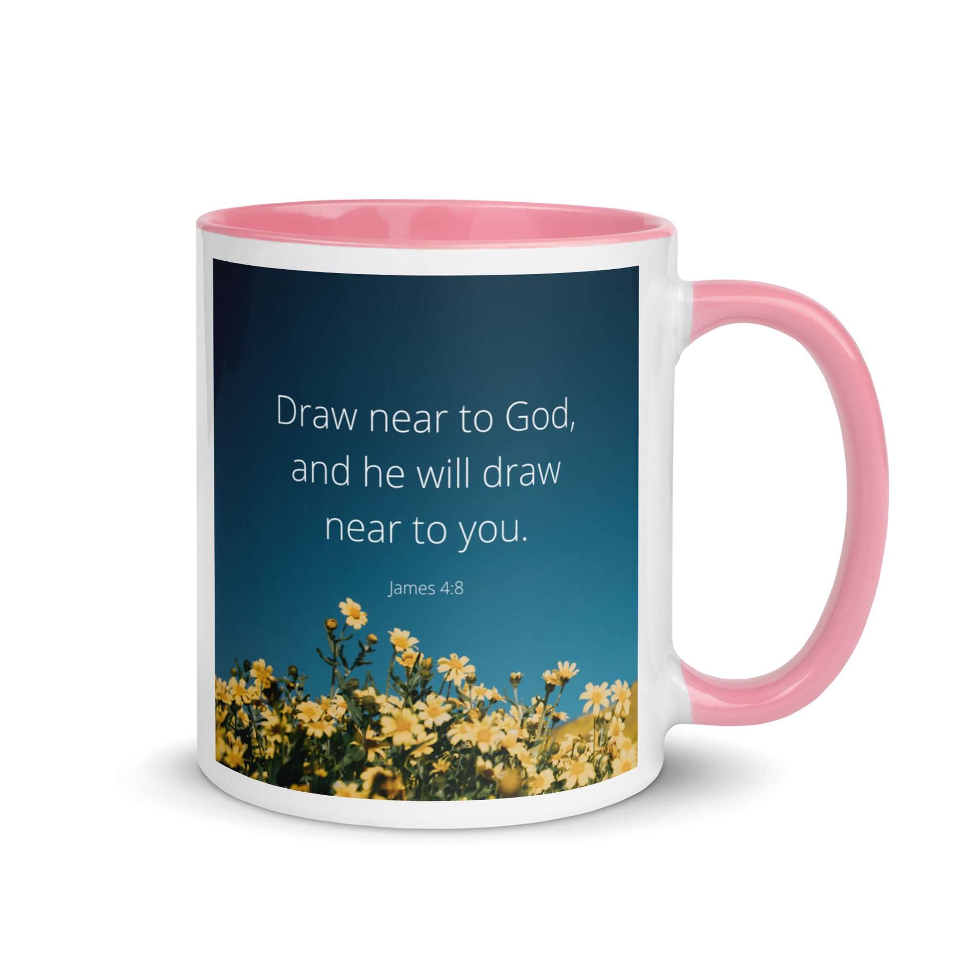 James 4:8 Bible Verse, near to you White Ceramic Mug with Color Inside