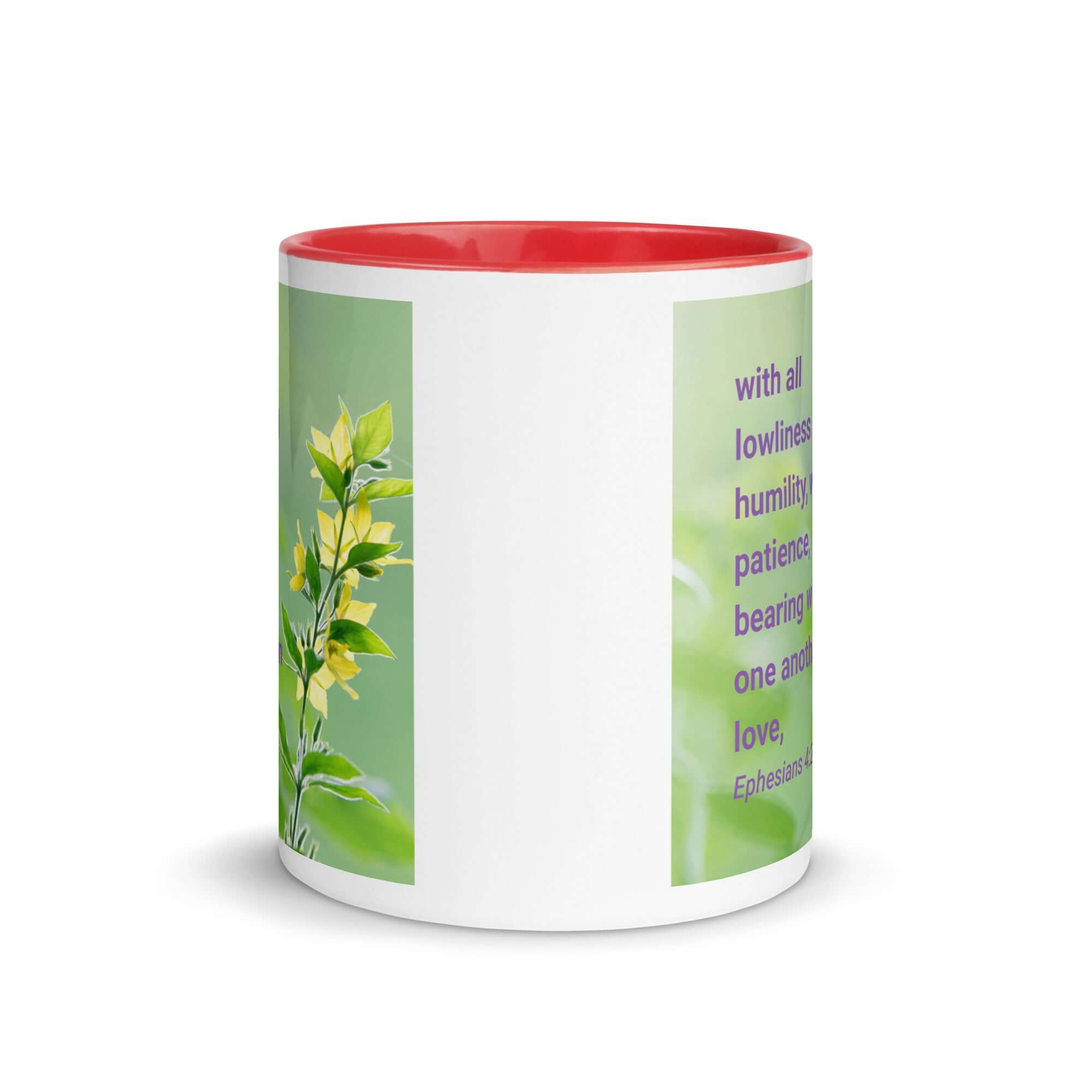 Eph 4:2 - Bible Verse, one another in love White Ceramic Mug with Color Inside
