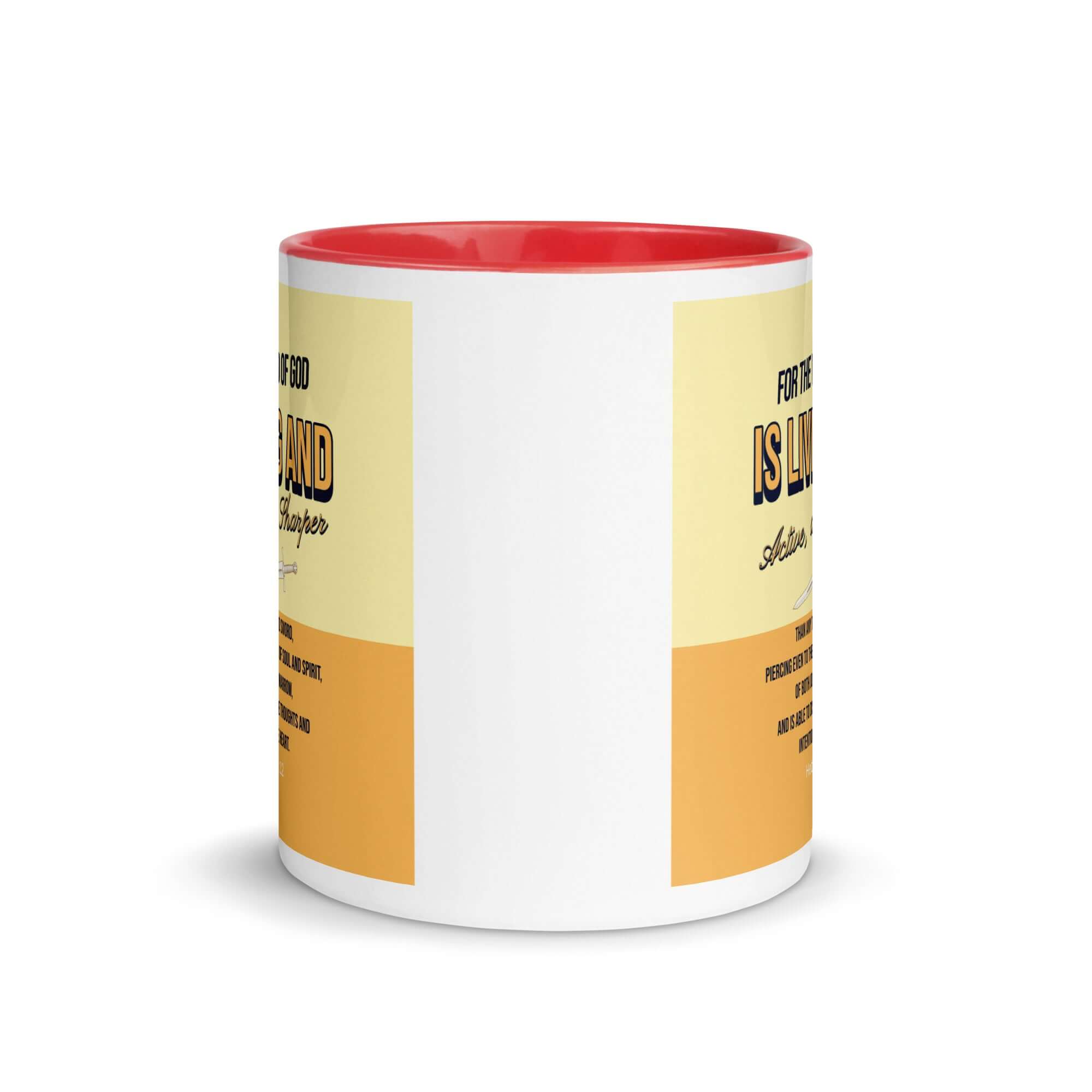 Heb 4:12 - Bible Verse, living and active White Ceramic Mug with Color Inside