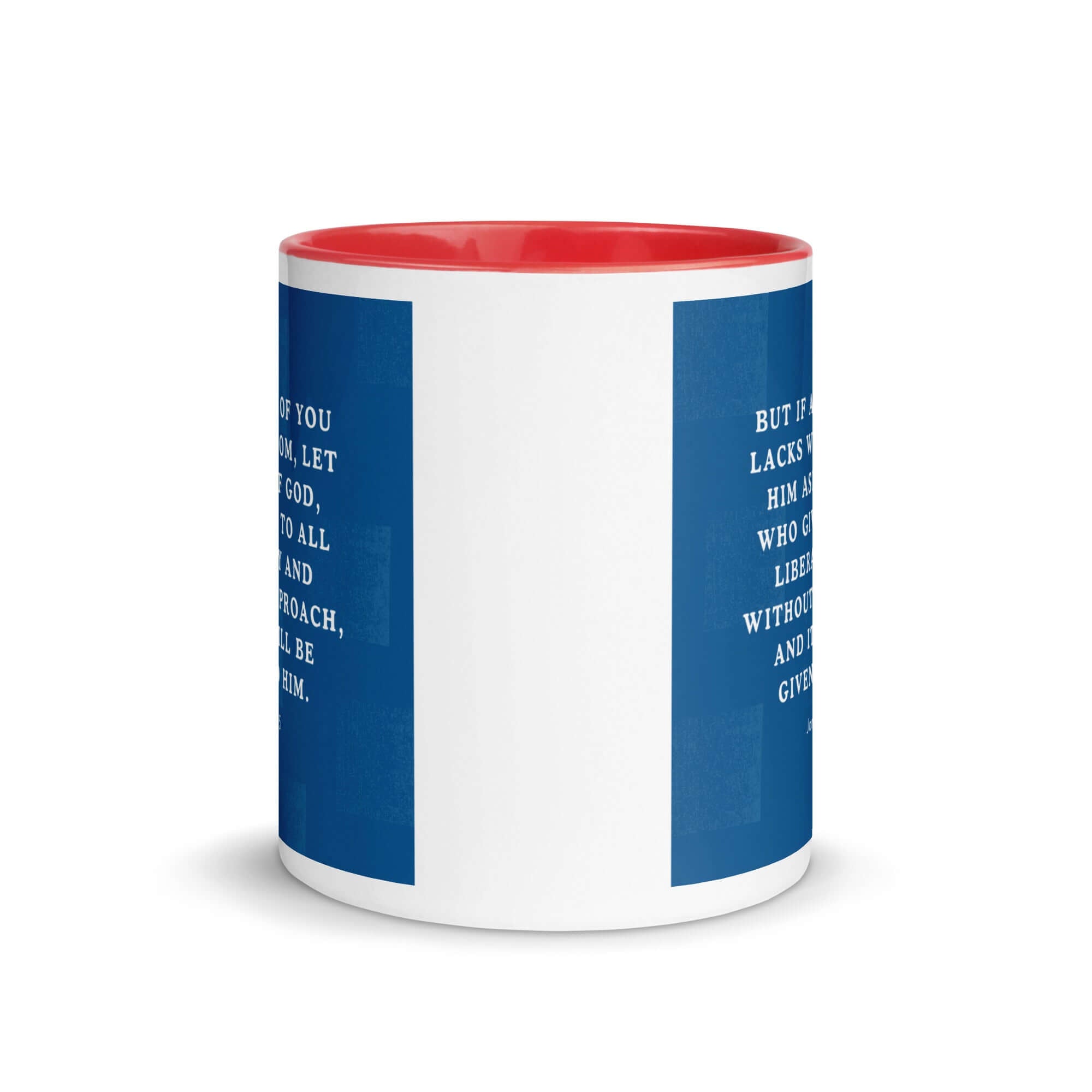 James 1:5 Bible Verse, gives to all White Ceramic Mug with Color Inside