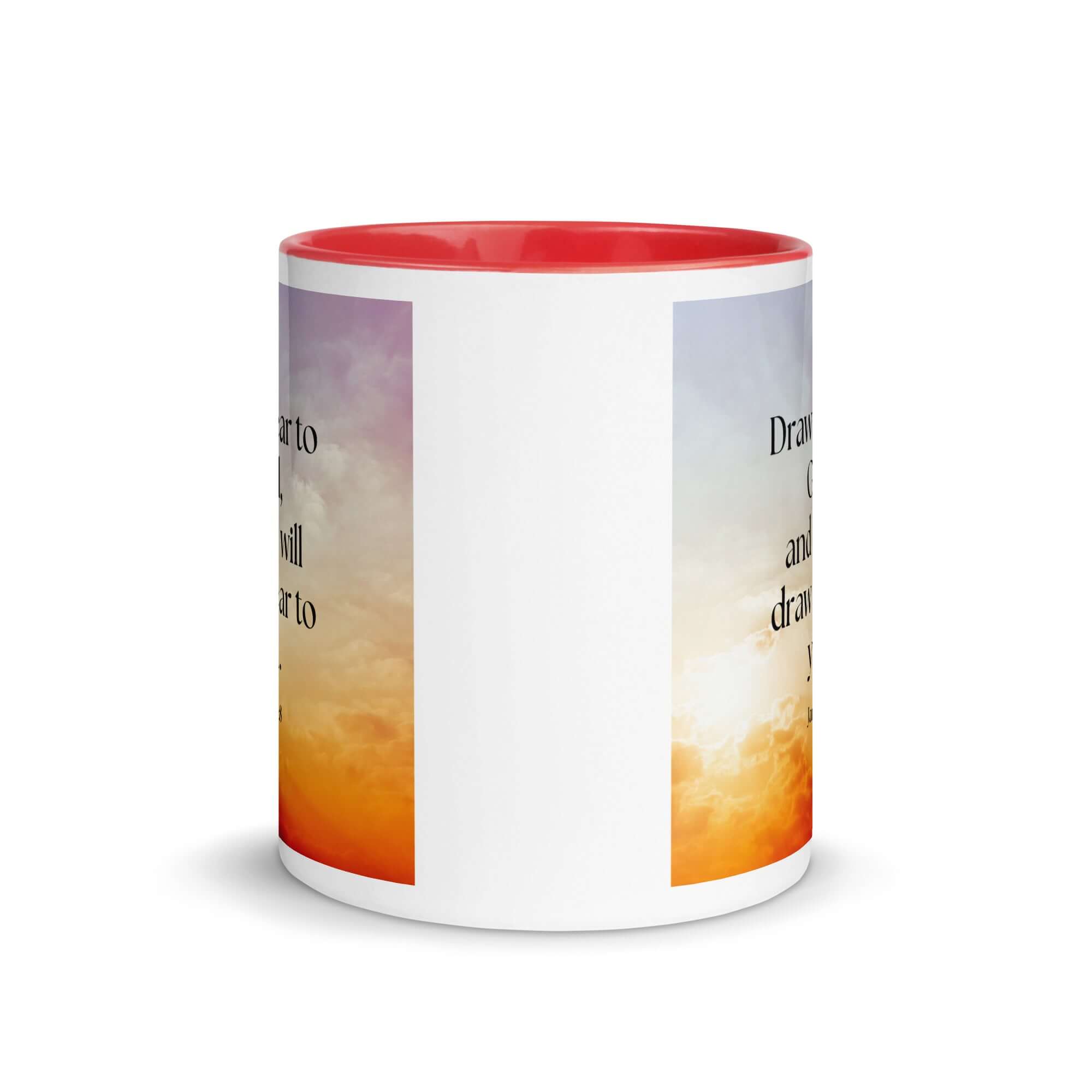 James 4:8 Bible Verse, he will draw White Ceramic Mug with Color Inside