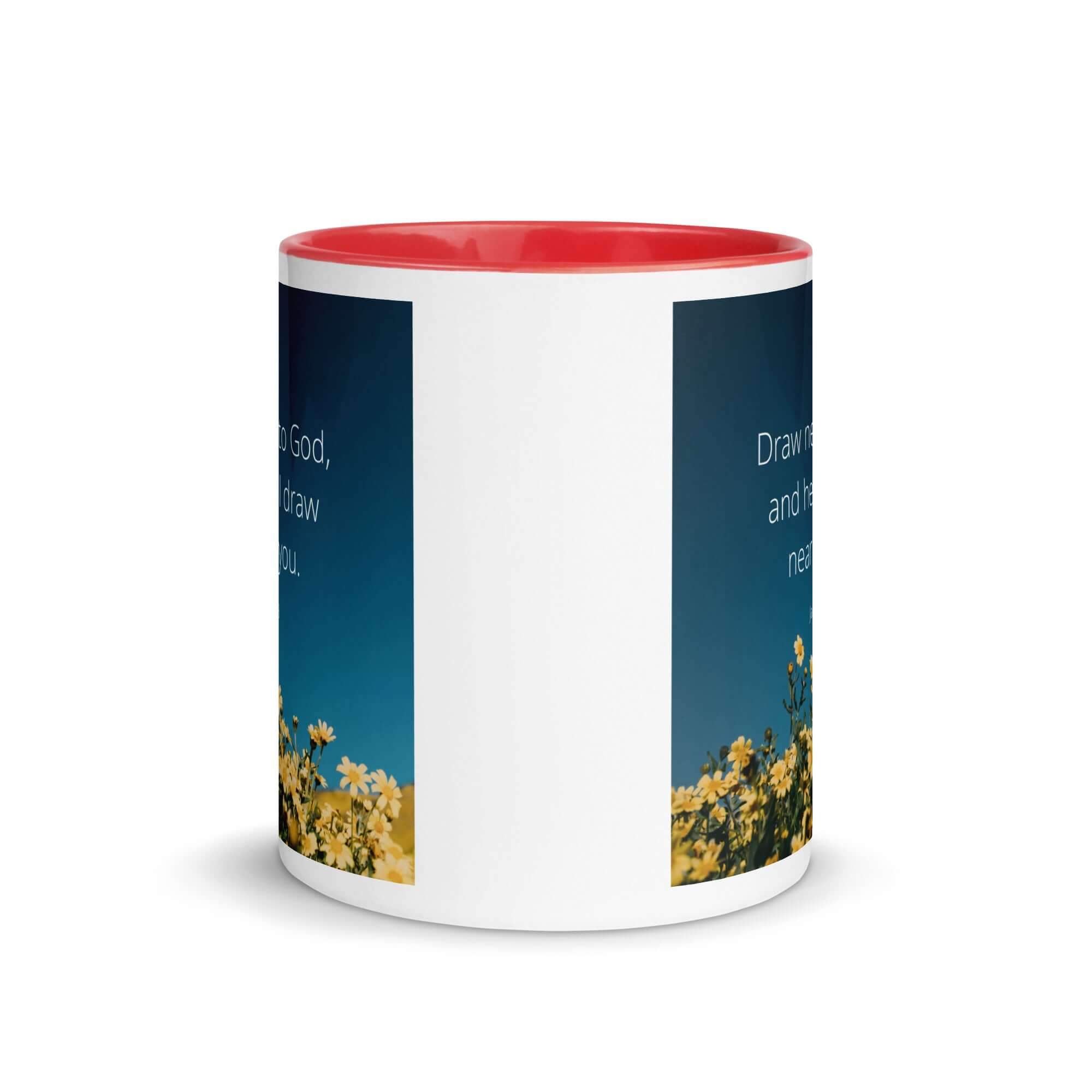 James 4:8 Bible Verse, near to you White Ceramic Mug with Color Inside
