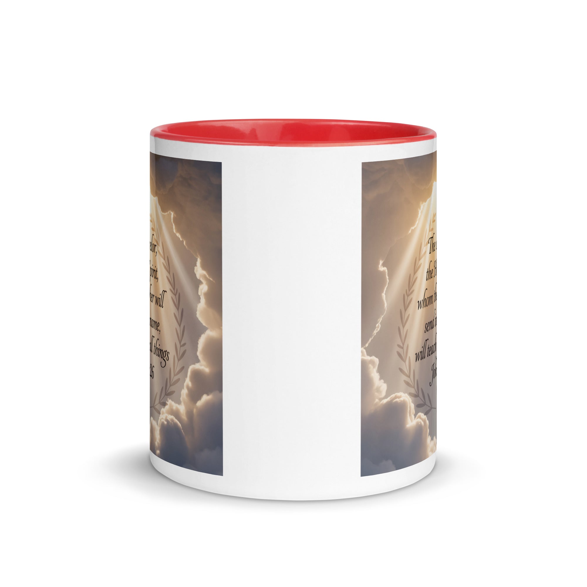 John 14:26 Bible Verse Counselor White Ceramic Mug with Color Inside