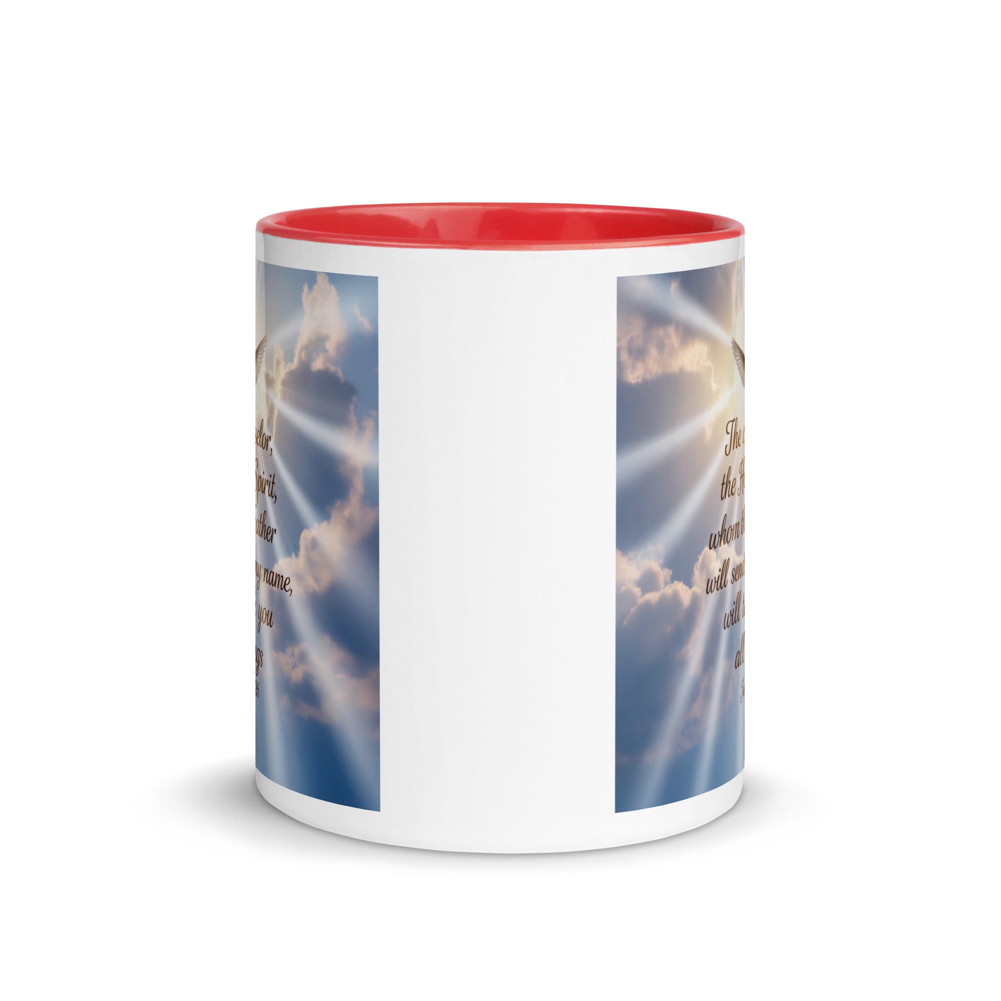 John 14:26 Bible Verse Father White Ceramic Mug with Color Inside