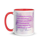 Phil 4:6 - Bible Verse, Prayer and Petition White Ceramic Mug with Color Inside