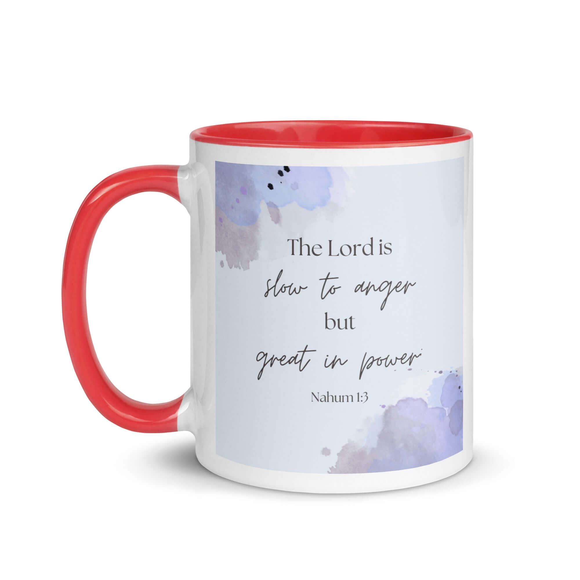 Nahum 1:3 Bible Verse, great in power White Ceramic Mug with Color Inside