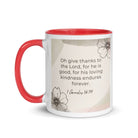 1 Chronicles 16:34 Bible Verse, He is good White Ceramic Mug with Color Inside