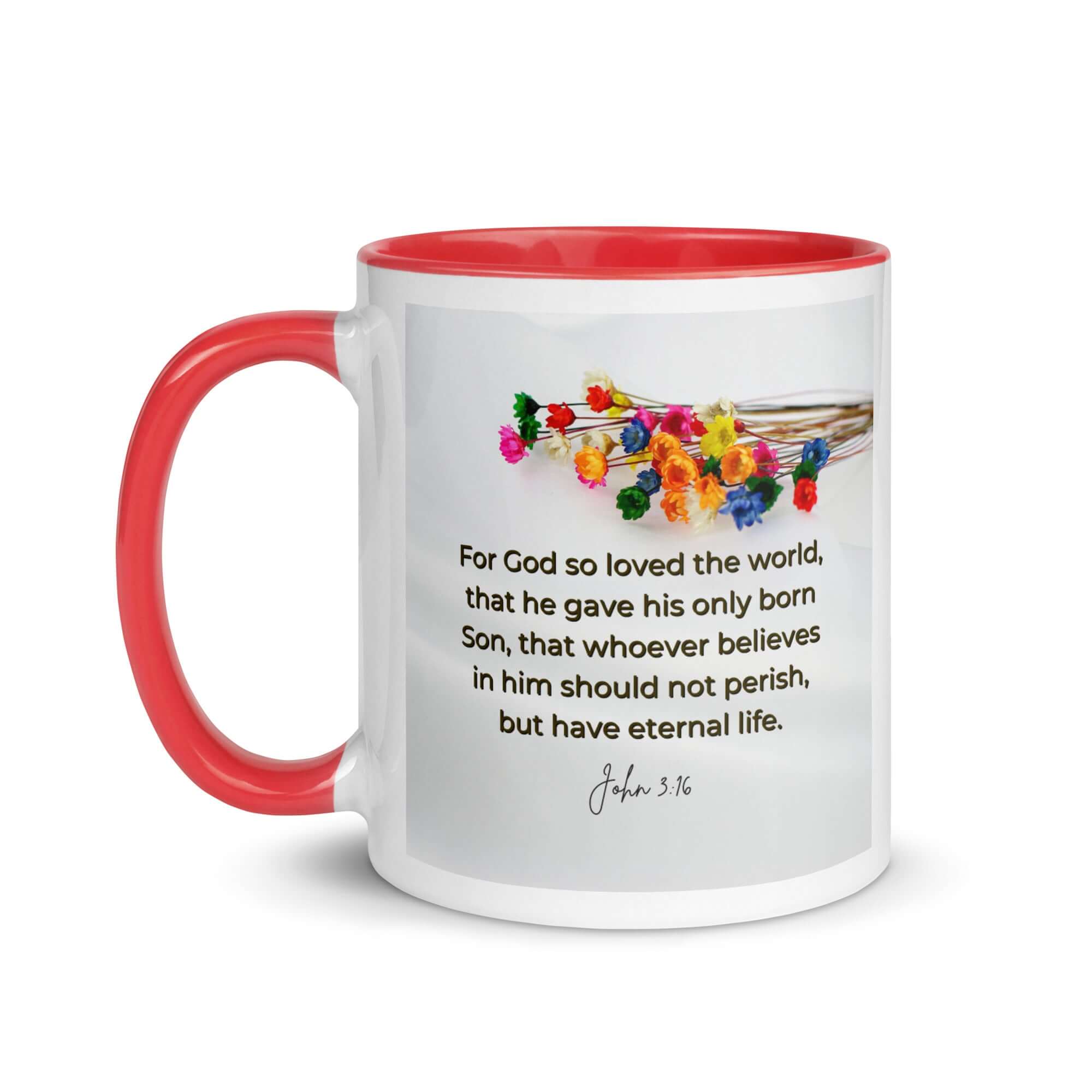 John 3:16 Bible Verse, He gave His Son White Ceramic Mug with Color Inside