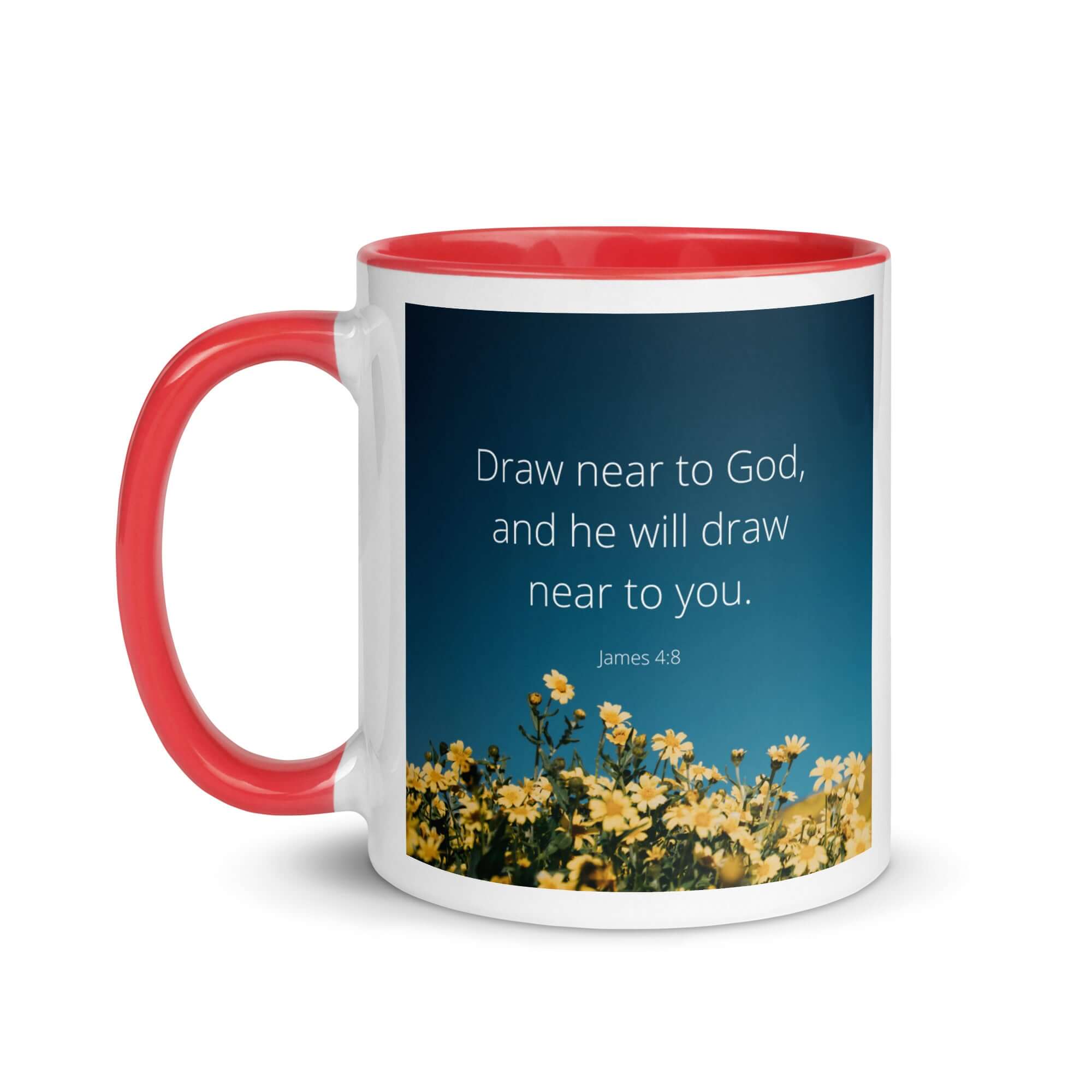 James 4:8 Bible Verse, near to you White Ceramic Mug with Color Inside