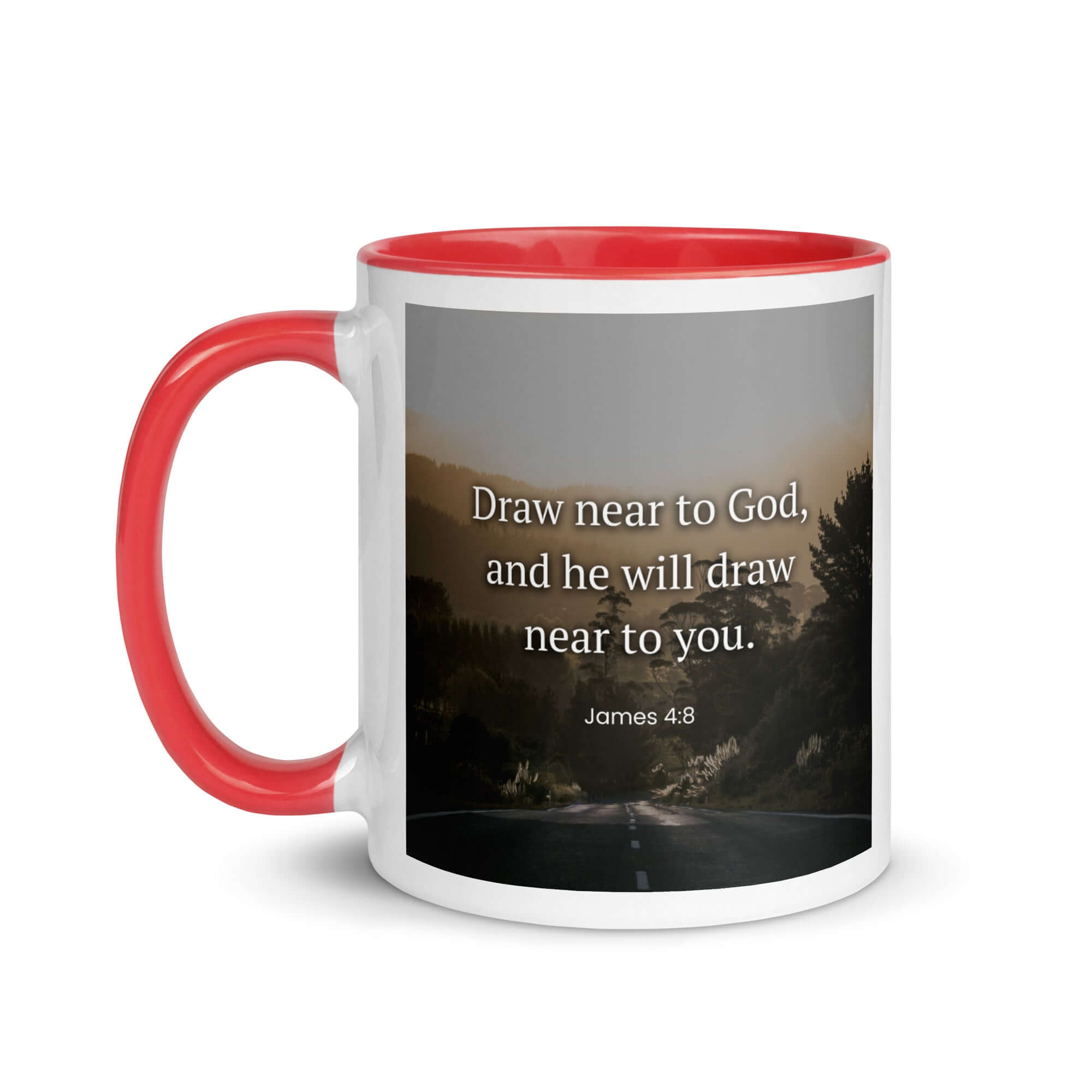 James 4:8 Bible Verse, Cleanse your White Ceramic Mug with Color Inside