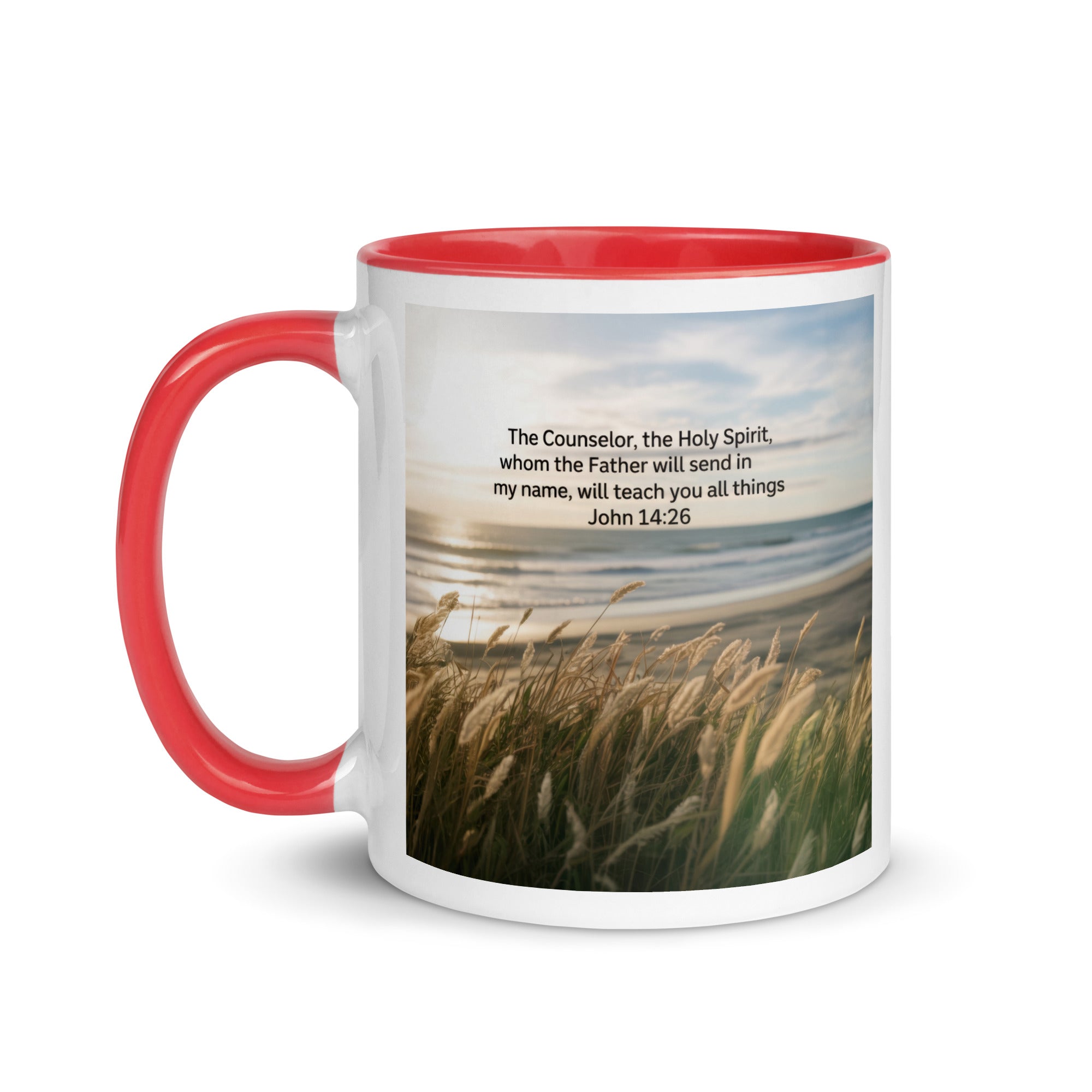 John 14:26 Bible Verse in my name White Ceramic Mug with Color Inside