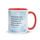 Phil 4:19 - Bible Verse, God will supply White Ceramic Mug with Color Inside