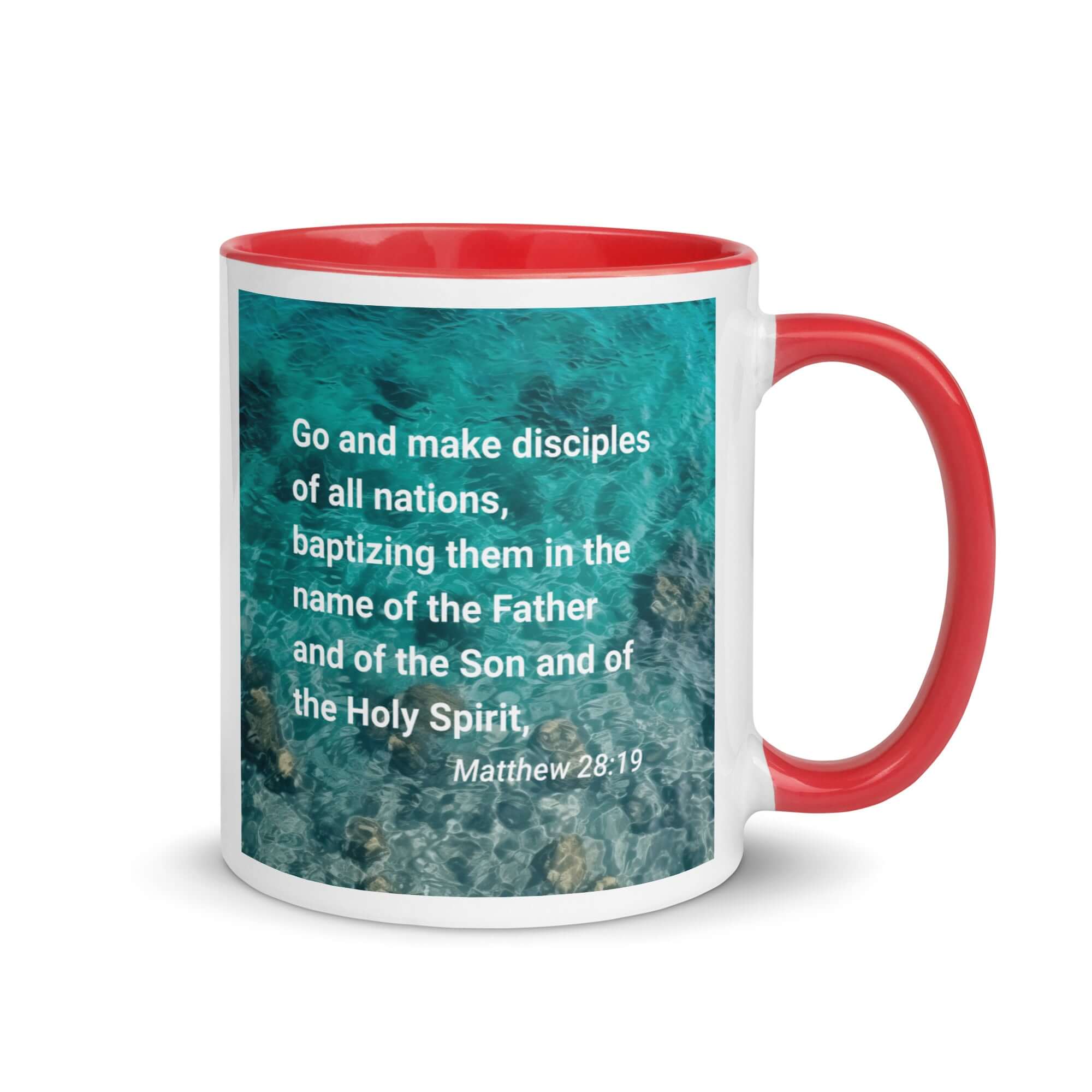 Matt 28:19 - Bible Verse, Make Disciples White Ceramic Mug with Color Inside