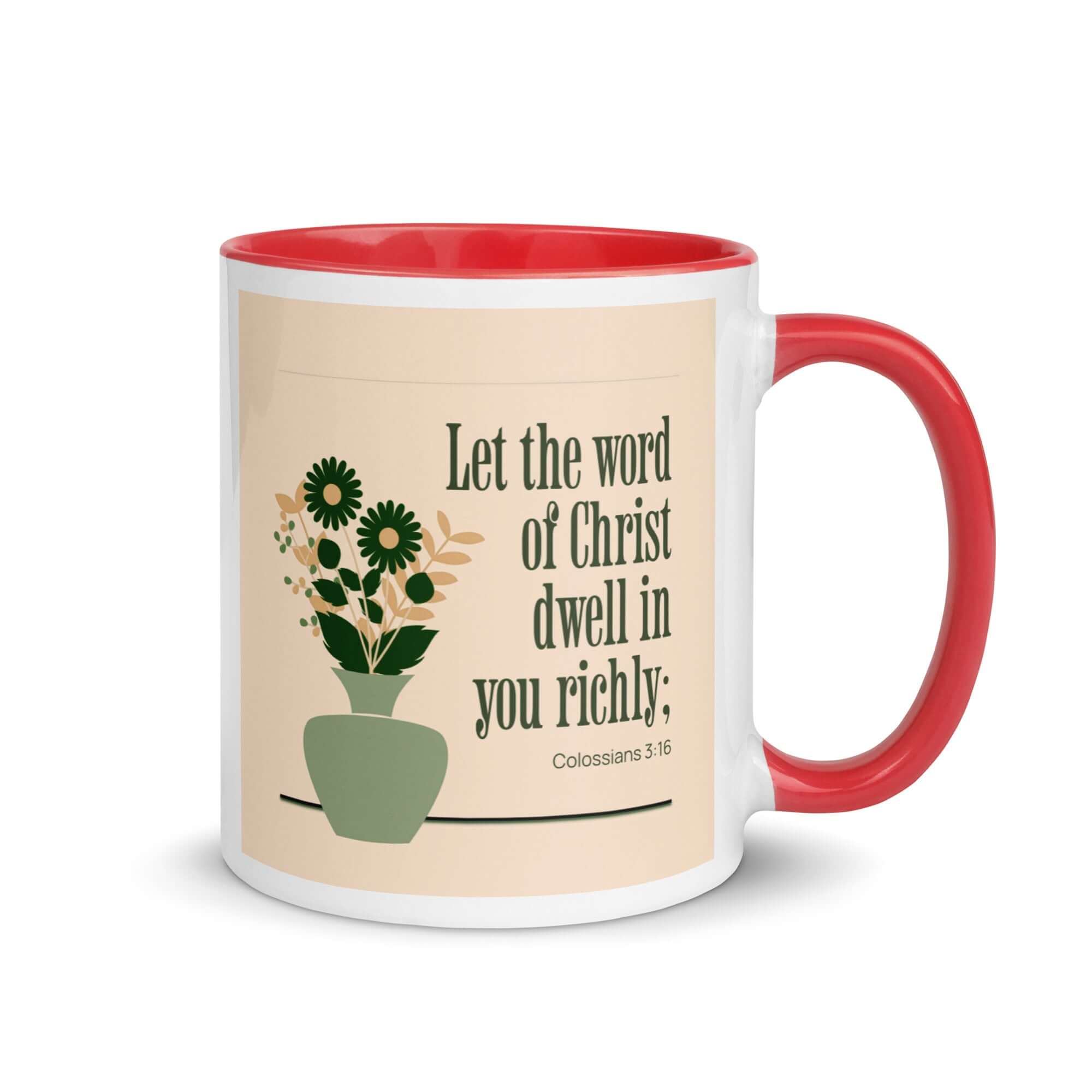 Col 3:16 - Bible Verse, word of Christ White Ceramic Mug with Color Inside