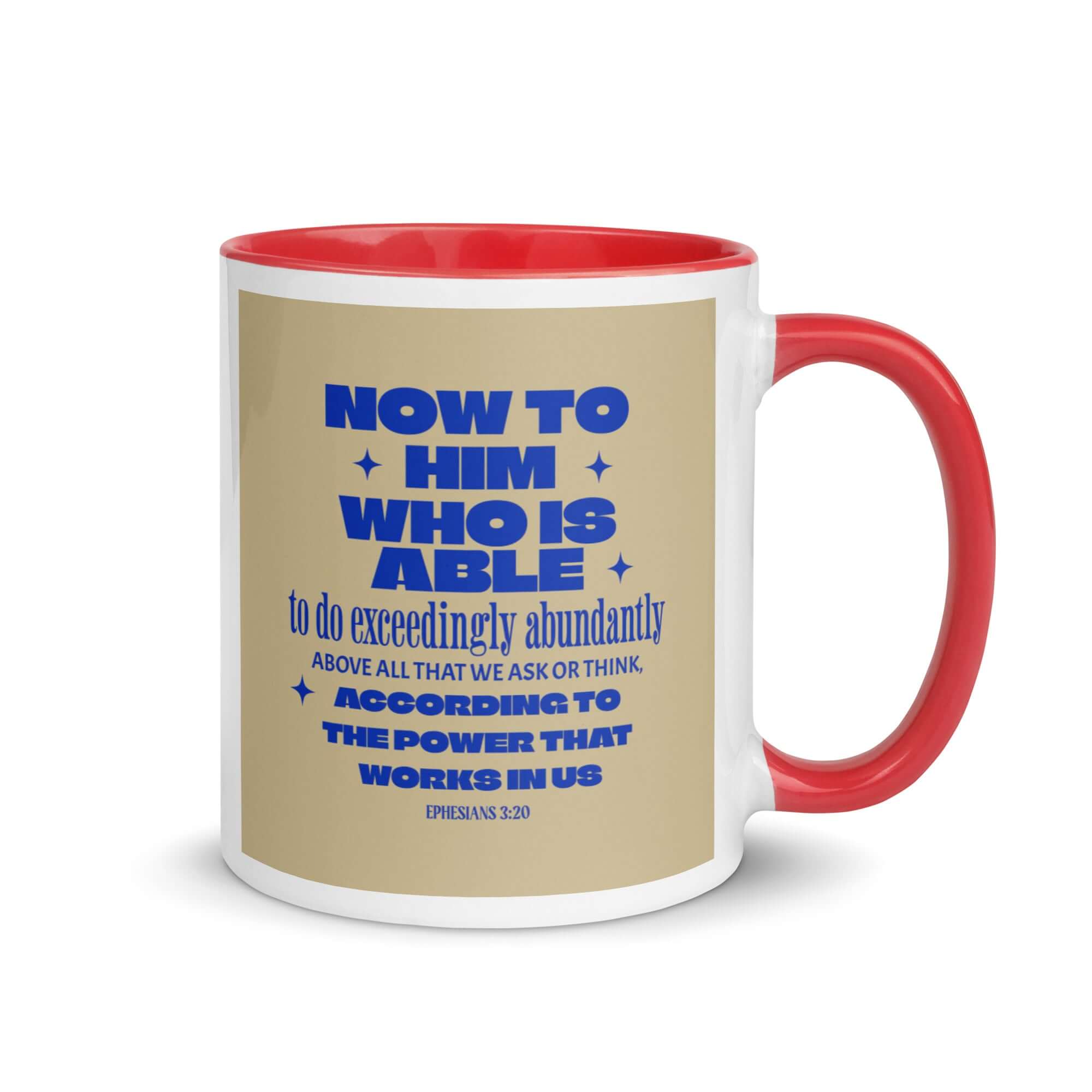 Eph 3:20 - Bible Verse, power in us White Ceramic Mug with Color Inside