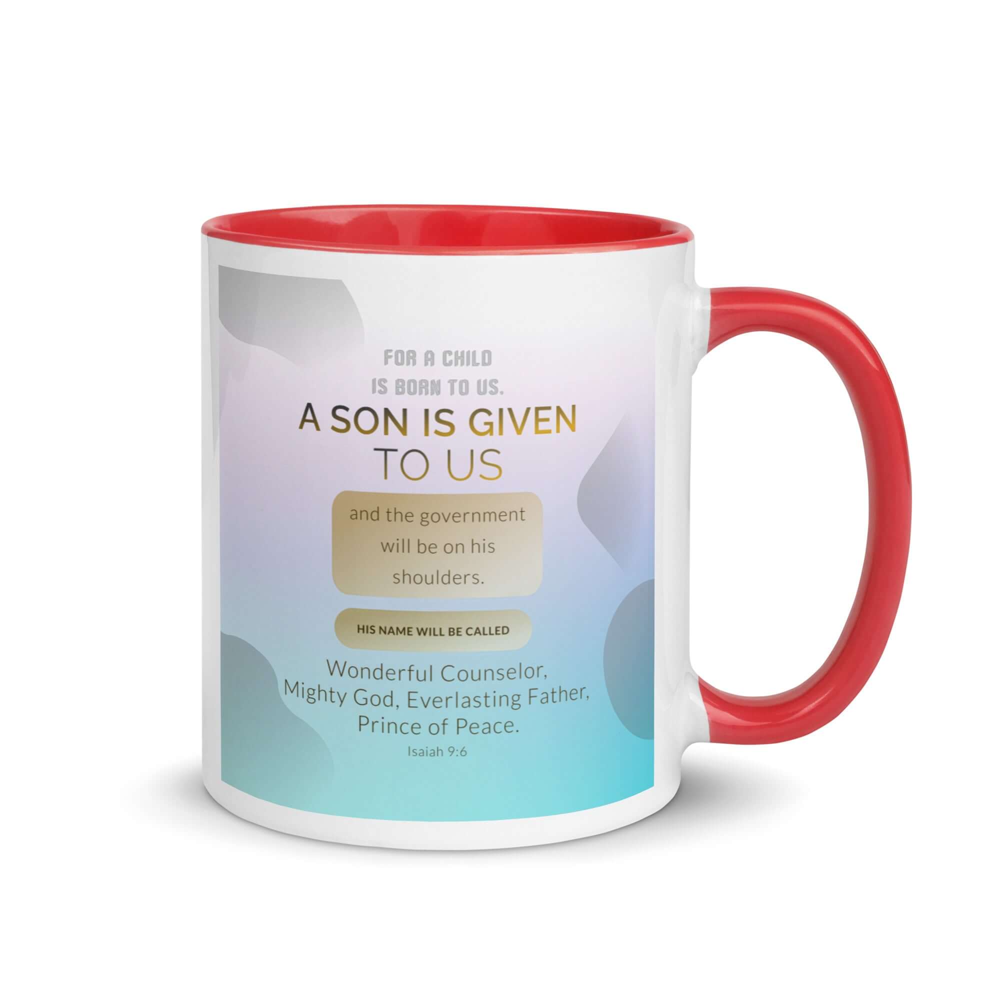 Isaiah 9:6 - Bible Verse, Wonderful Counselor White Ceramic Mug with Color Inside