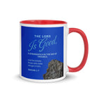 Nahum 1:7 - Bible Verse, The LORD is a stronghold White Ceramic Mug with Color Inside