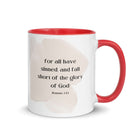 Romans 3:23 Bible Verse, fall short White Ceramic Mug with Color Inside