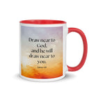 James 4:8 Bible Verse, he will draw White Ceramic Mug with Color Inside