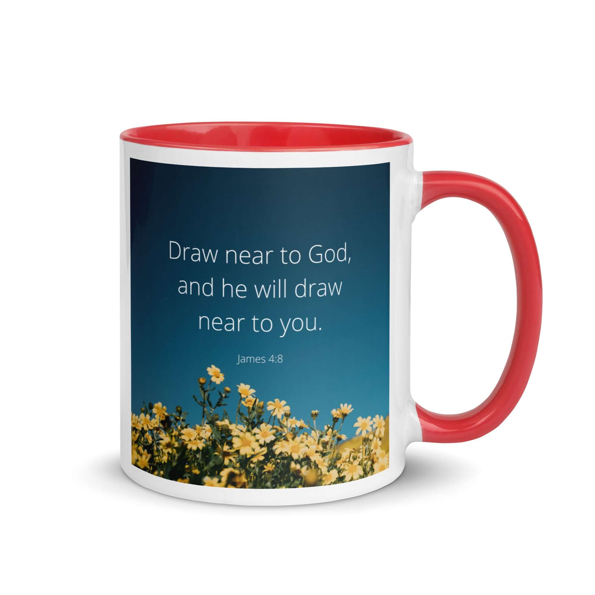 James 4:8 Bible Verse, near to you White Ceramic Mug with Color Inside