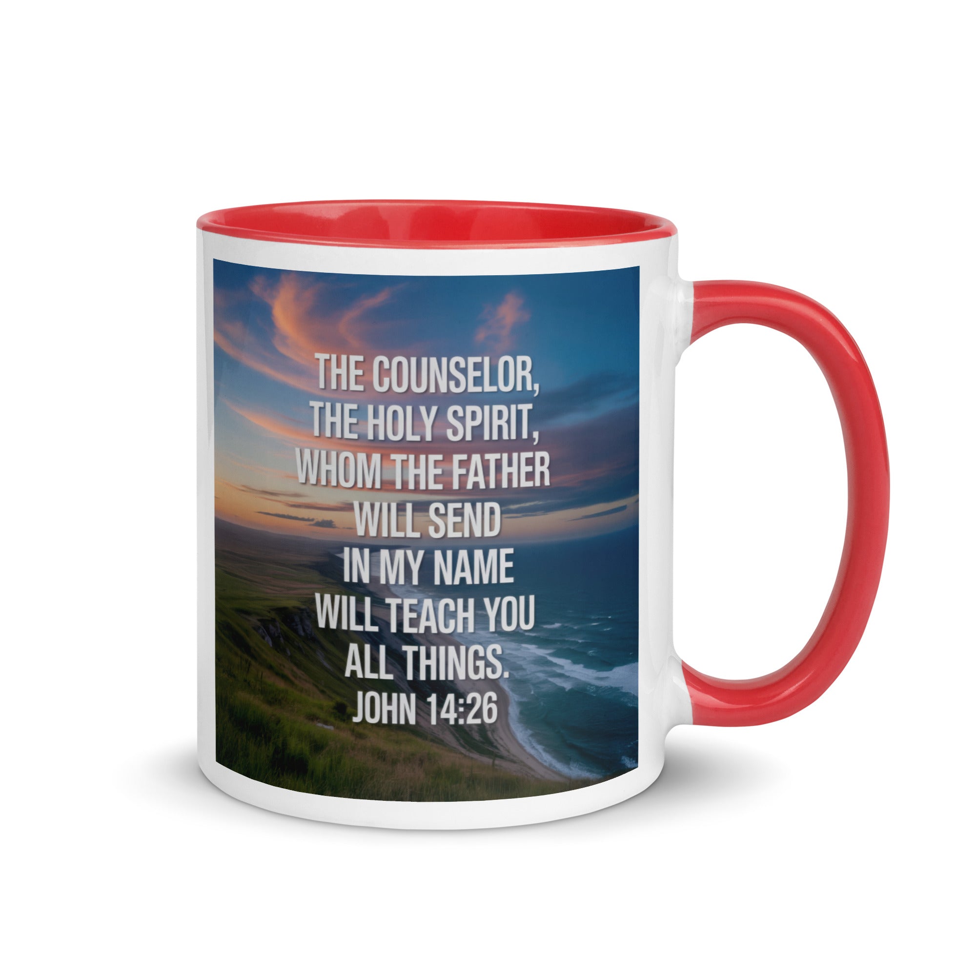 John 14:26 Bible Verse will teach White Ceramic Mug with Color Inside Red 11 oz