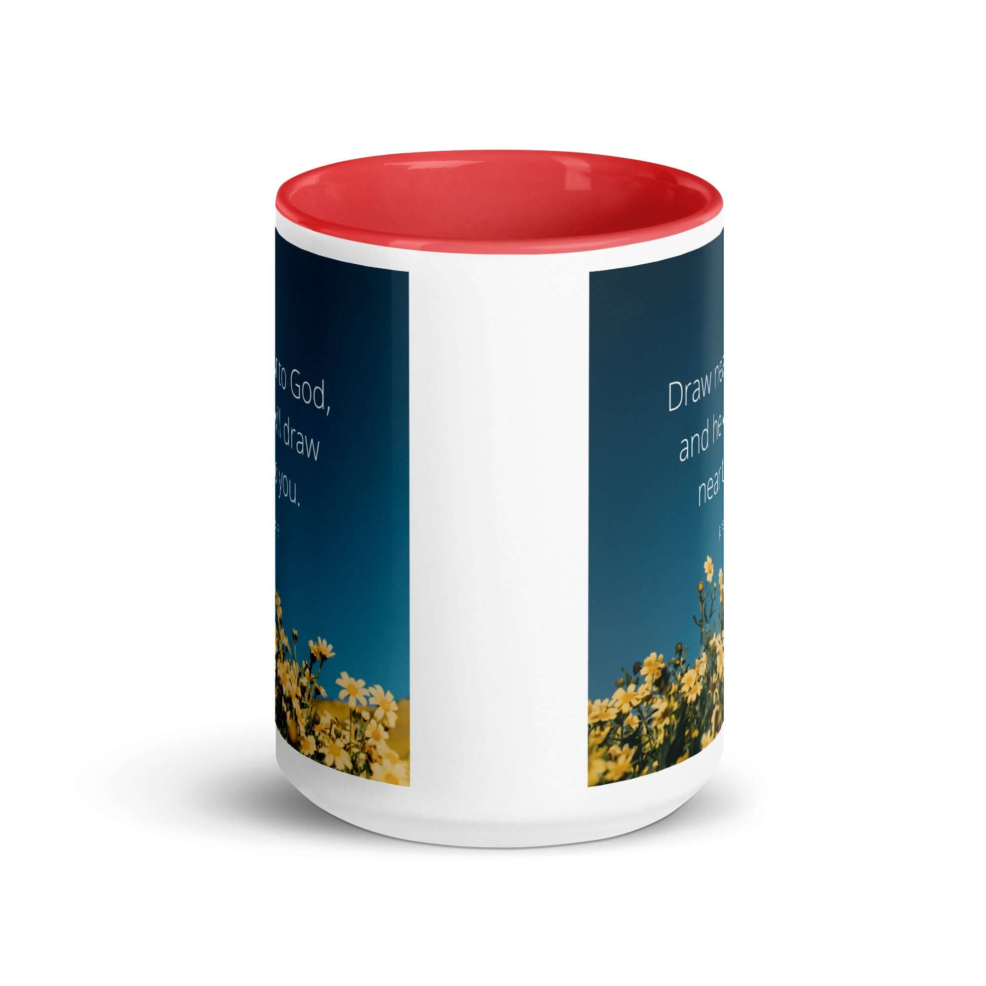 James 4:8 Bible Verse, near to you White Ceramic Mug with Color Inside