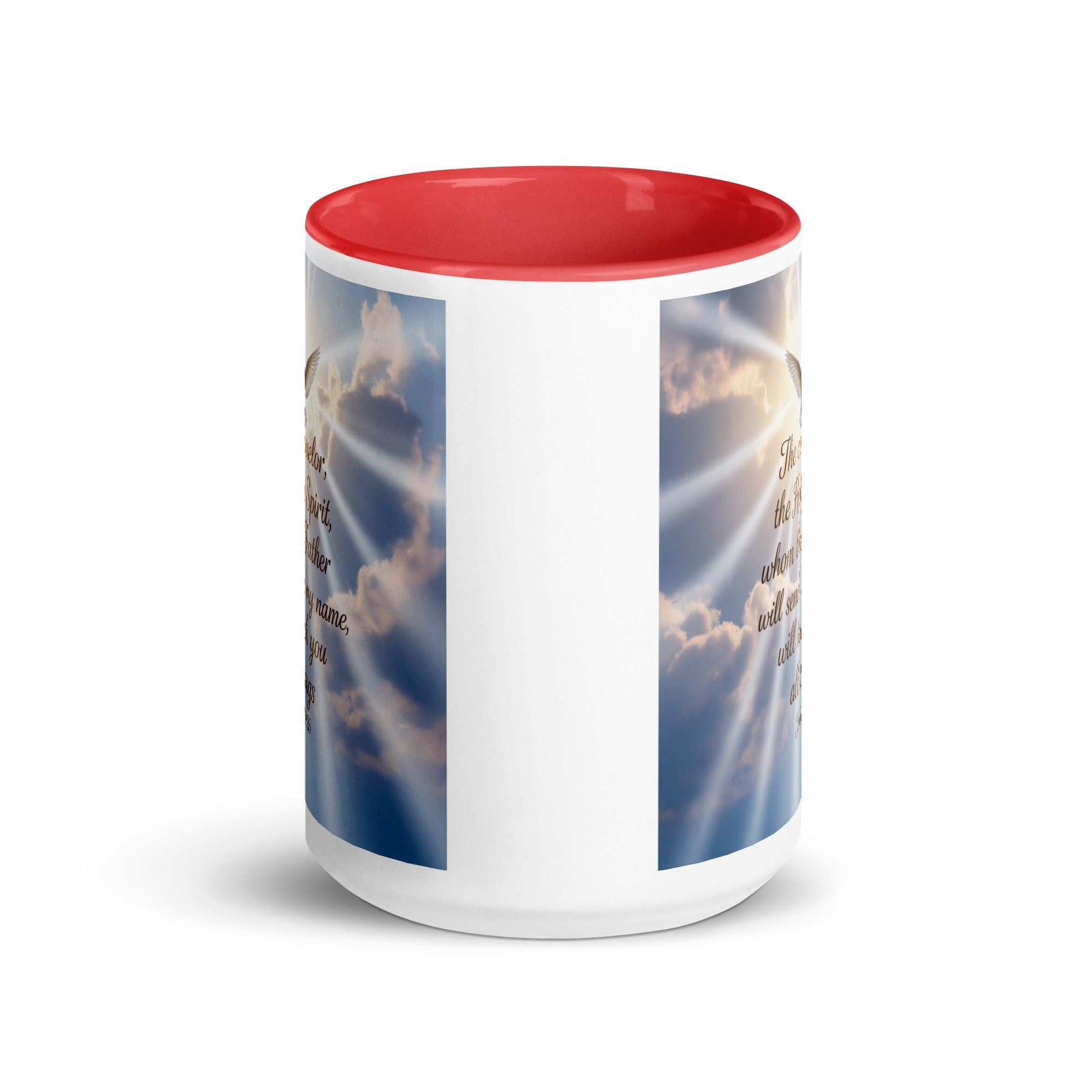 John 14:26 Bible Verse Father White Ceramic Mug with Color Inside