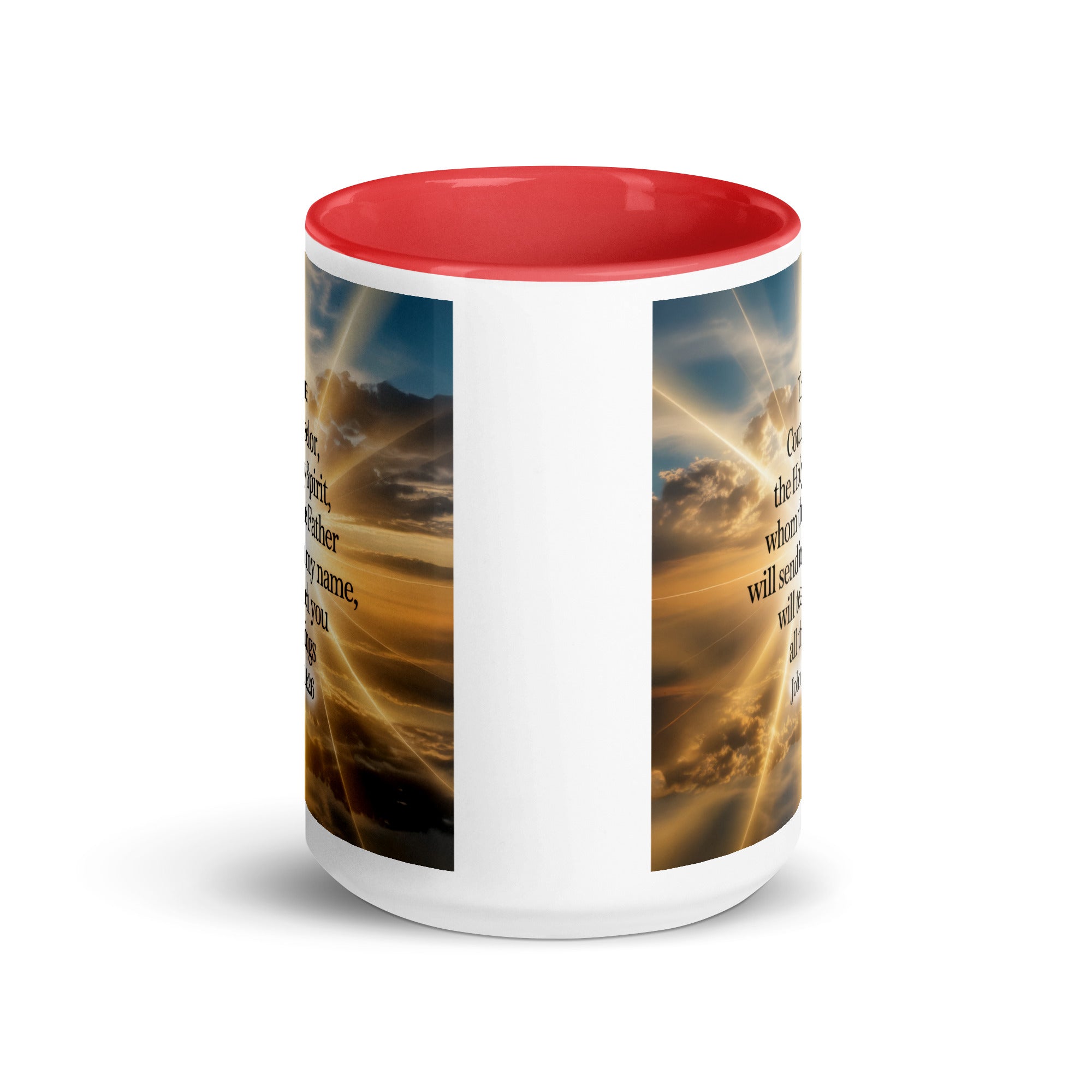 John 14:26 Bible Verse will send White Ceramic Mug with Color Inside