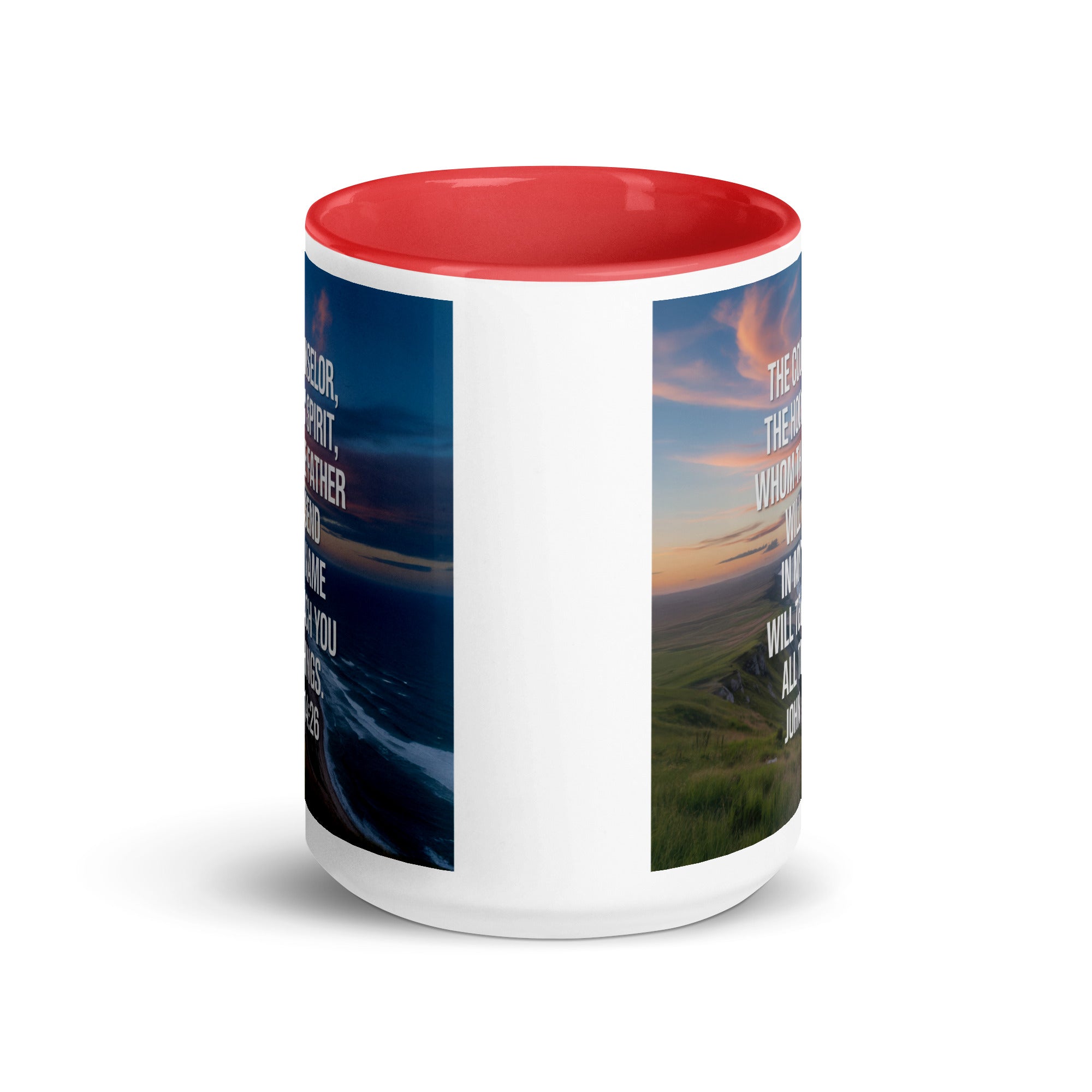 John 14:26 Bible Verse will teach White Ceramic Mug with Color Inside
