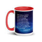 Phil 4:8 - Bible Verse, Think these things White Ceramic Mug with Color Inside