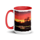 Psalm 19:1 Bible Verse, Sunset Glory White Ceramic Mug with Color Inside