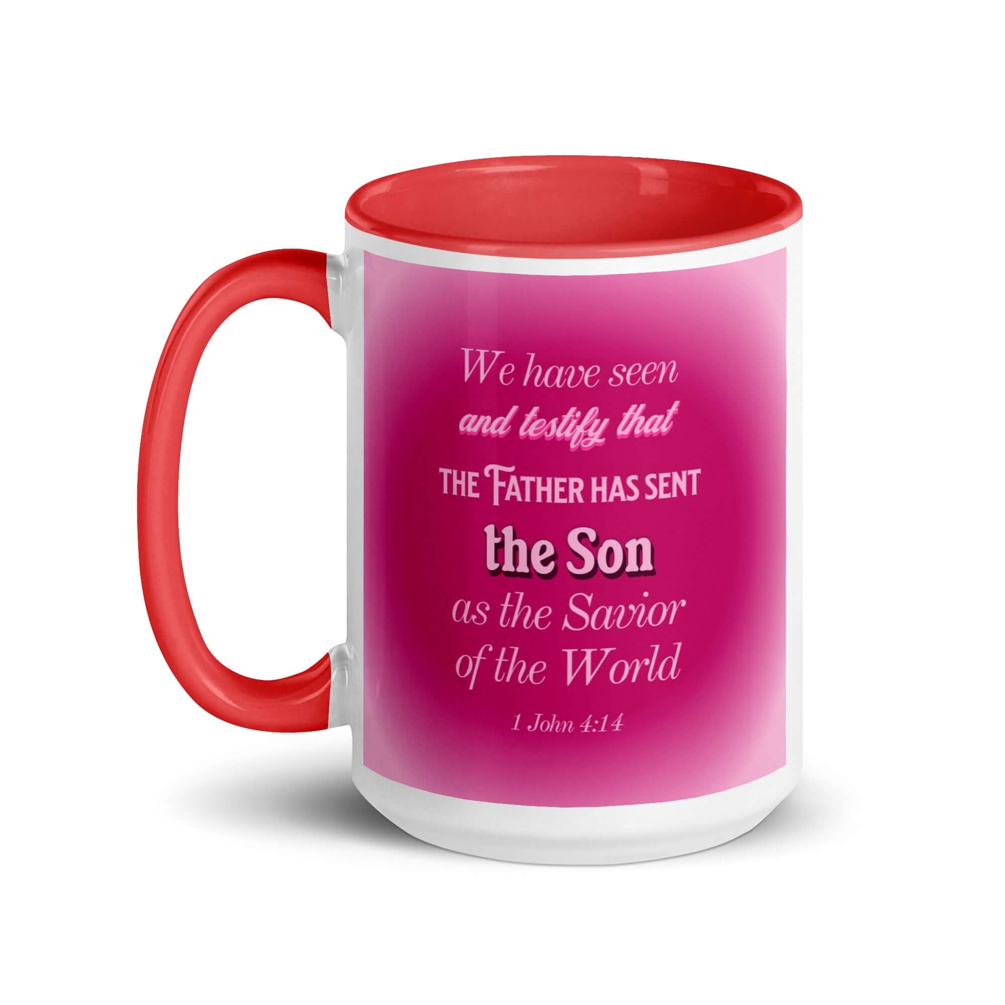 1 John 4:14 - Bible Verse, that the Father White Ceramic Mug with Color Inside