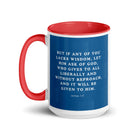 James 1:5 Bible Verse, gives to all White Ceramic Mug with Color Inside