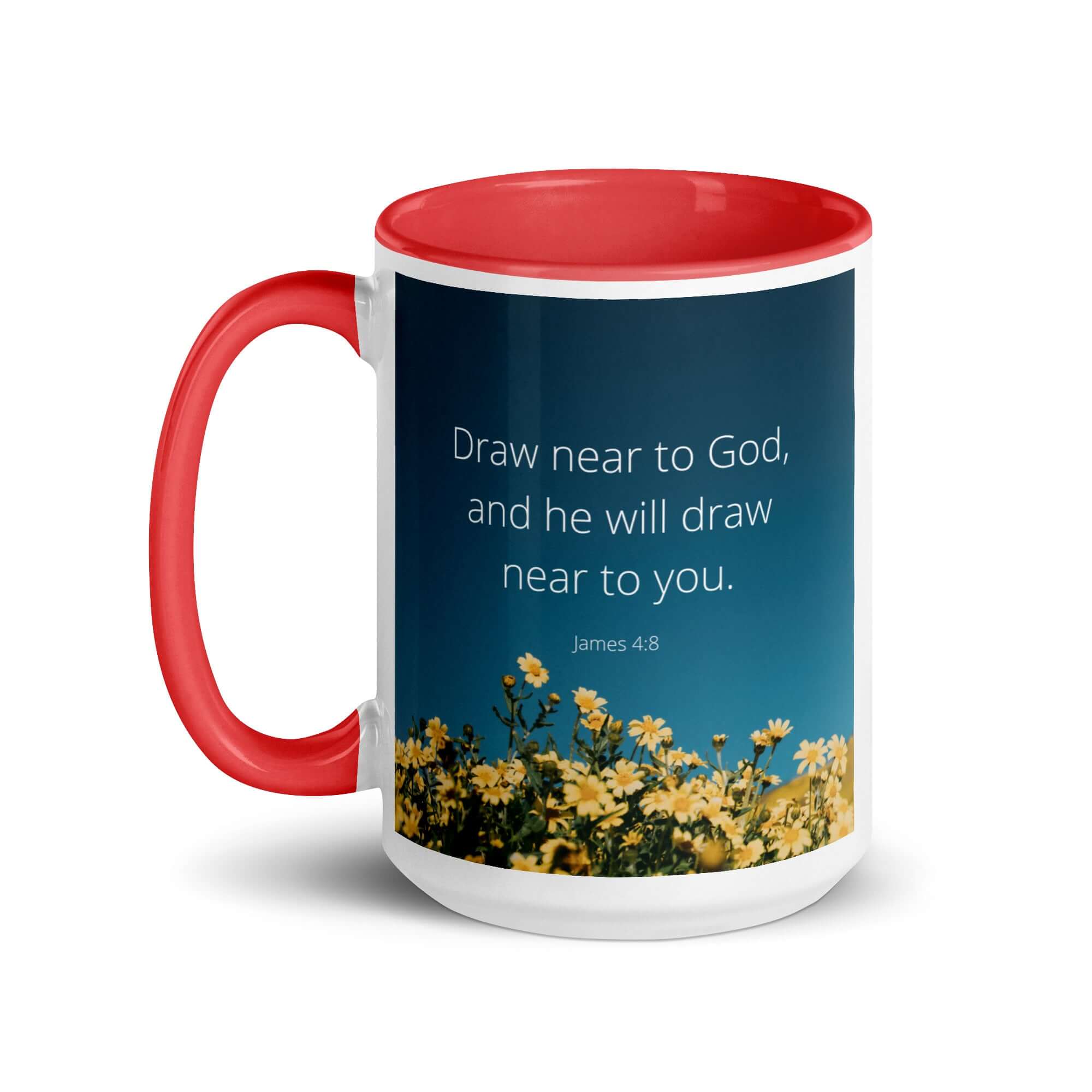 James 4:8 Bible Verse, near to you White Ceramic Mug with Color Inside
