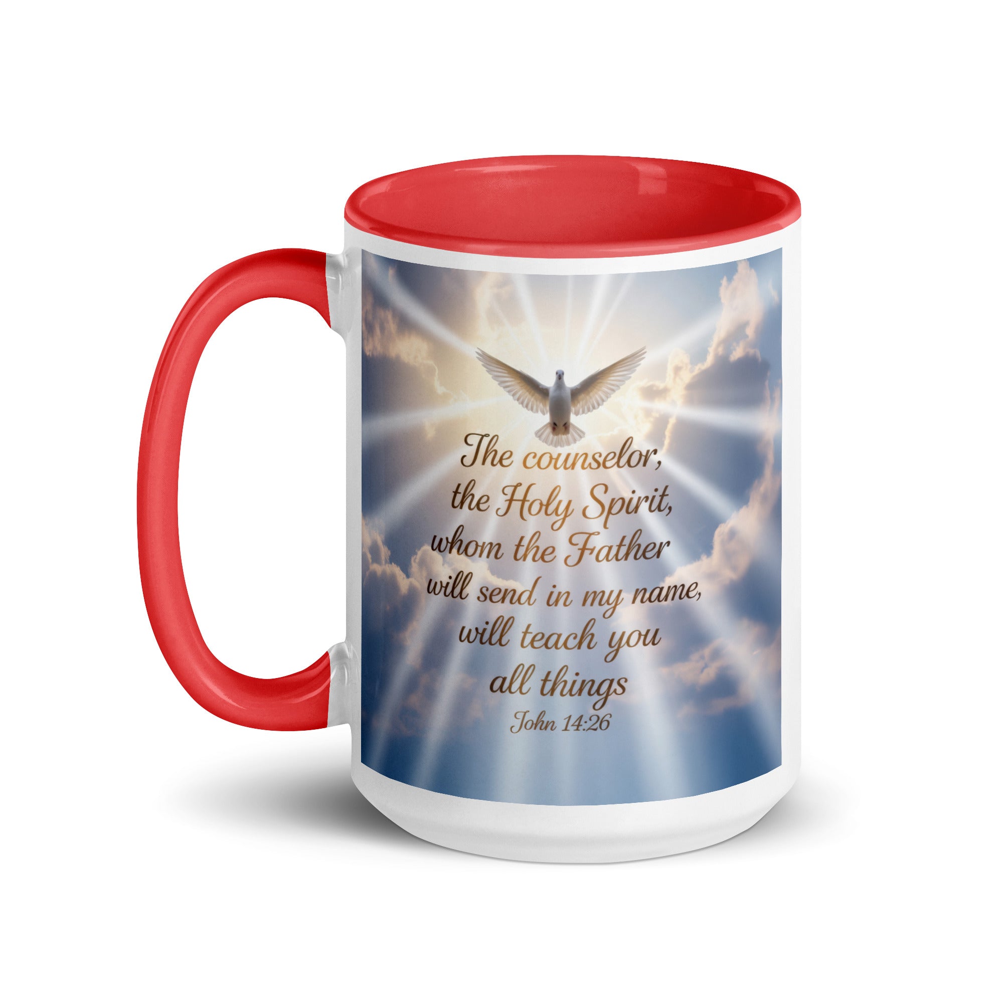 John 14:26 Bible Verse Father White Ceramic Mug with Color Inside